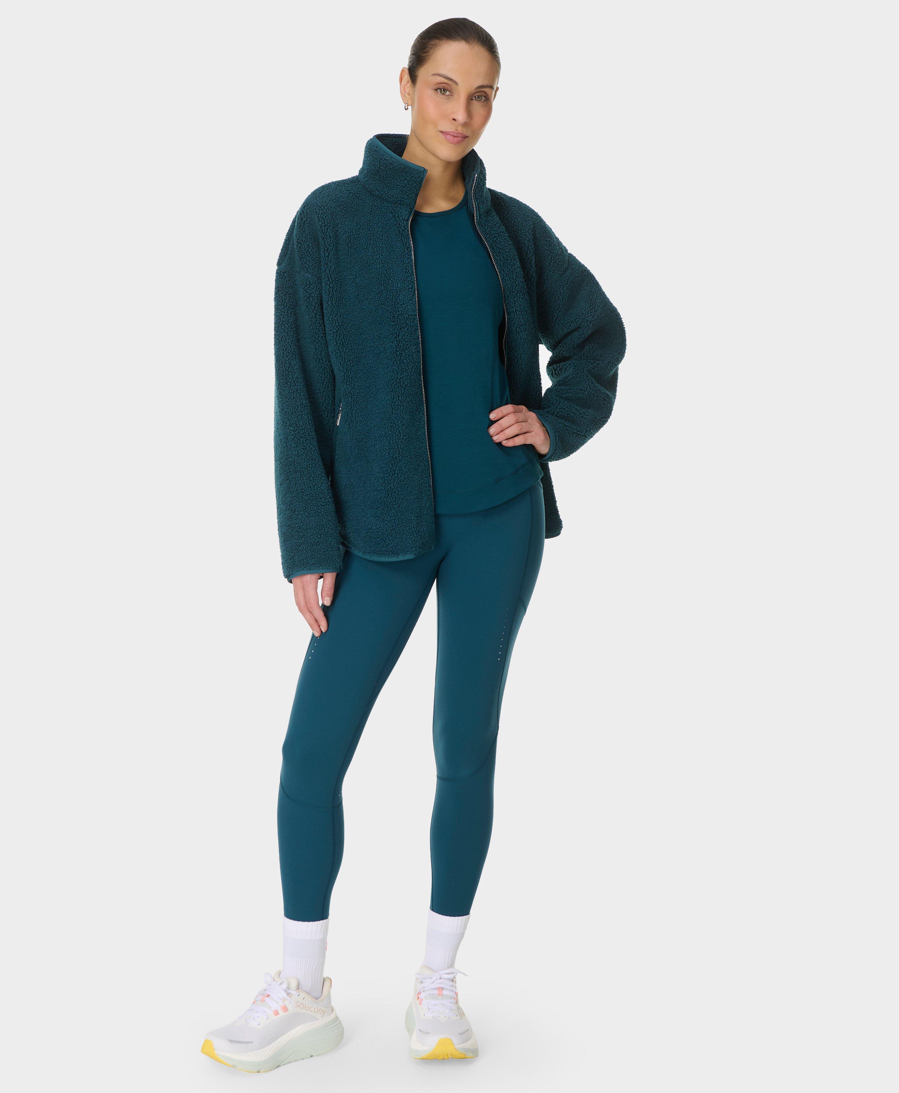 Plush Textured Zip-Up Fleece - Deep Green | Women's Sweaters +