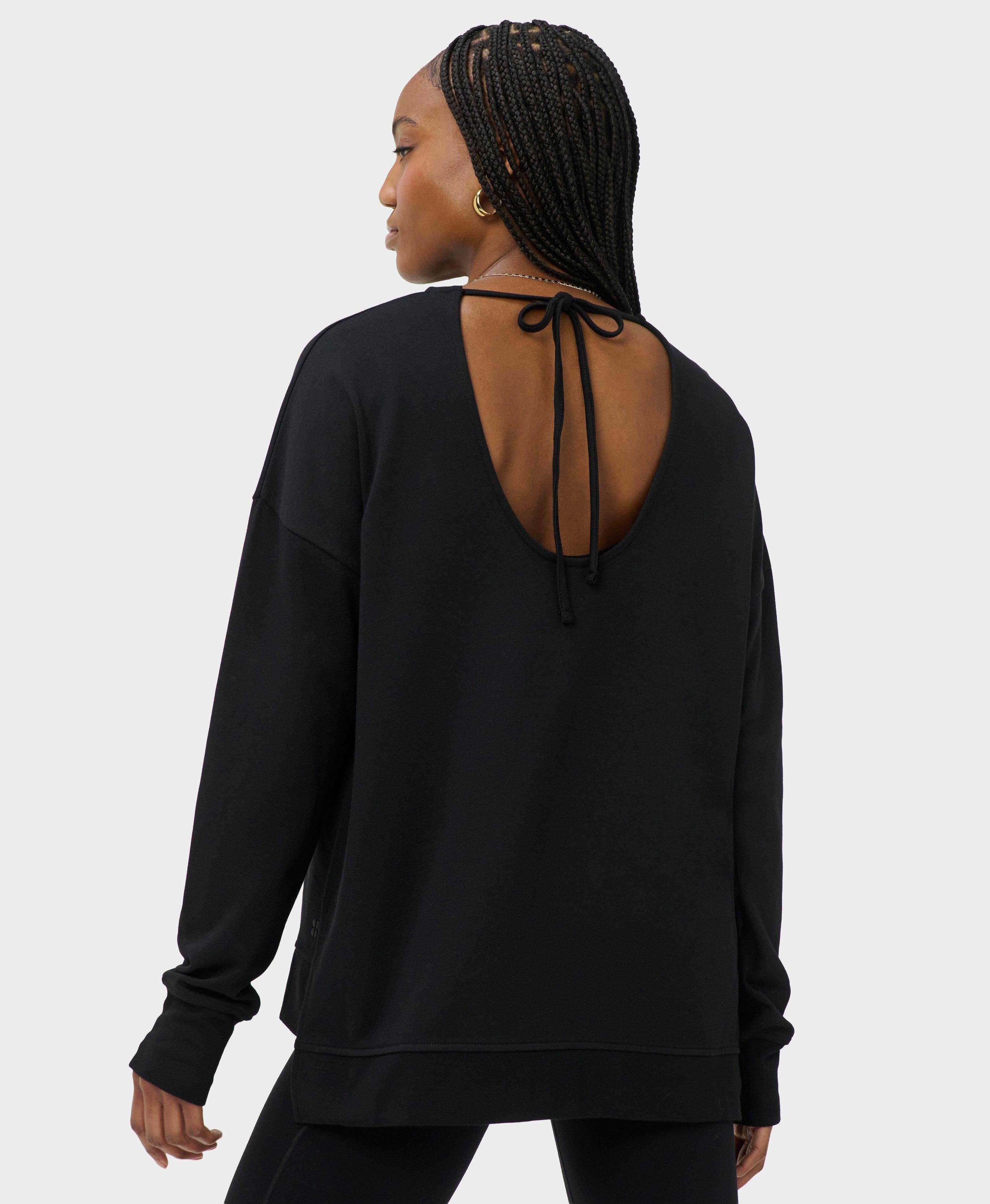 After Class Open Back Tie Sweatshirt - Black | Women's Sweaters +