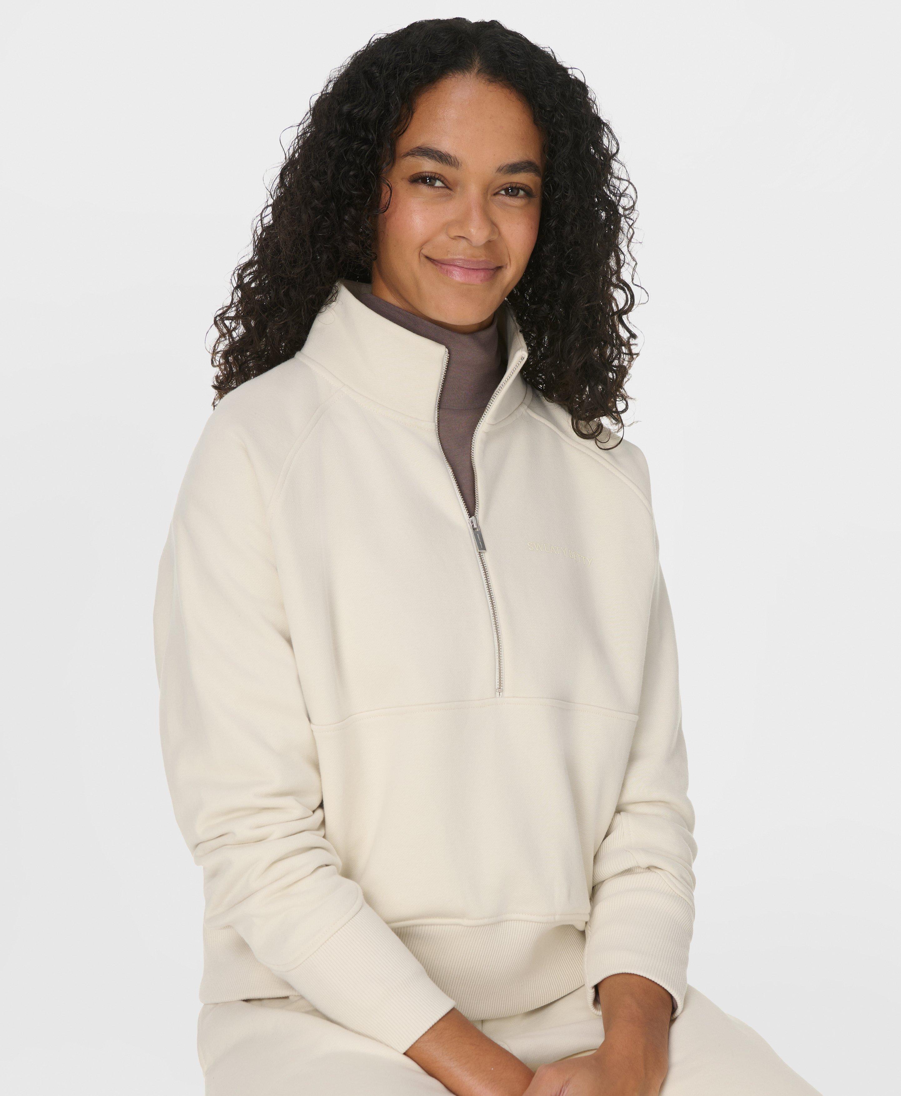 Revive Rib Mix Half Zip Sweatshirt - Wheat Beige | Women's Jumpers
