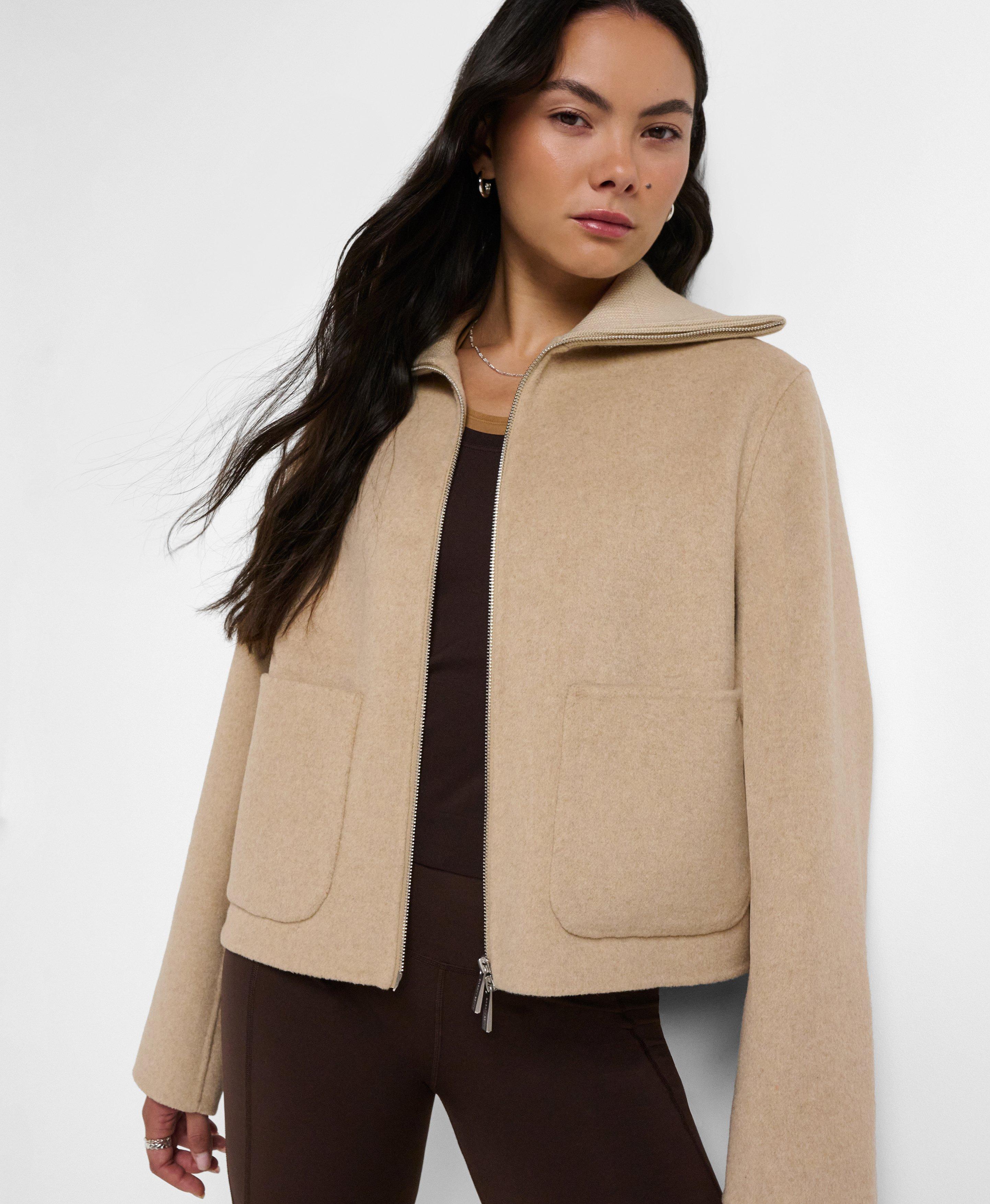 Wool Cropped Jacket - Almond Beige | Women's Jackets + Coats