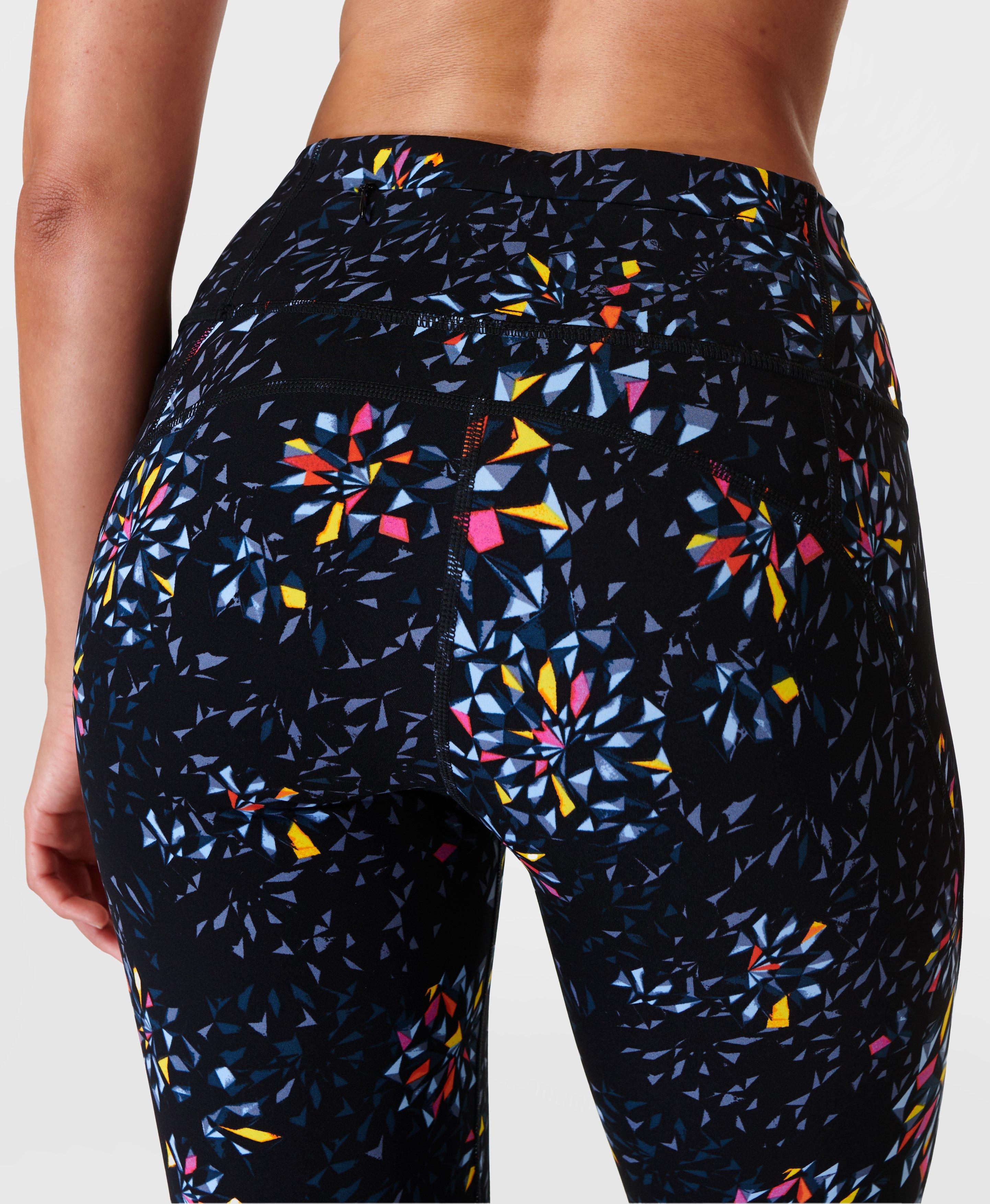 Power Cropped Workout Leggings - Black Faceted Floral Print