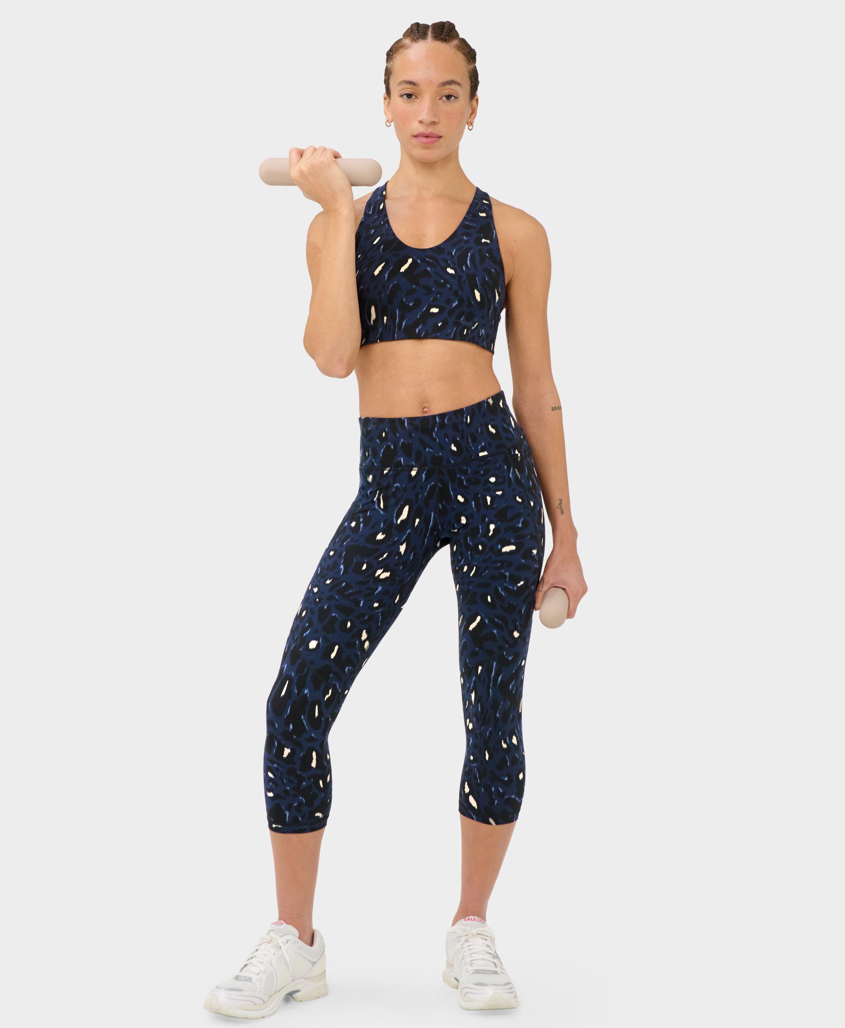 Power Cropped Gym Leggings - Blue Abstract Leopard Print | Women's