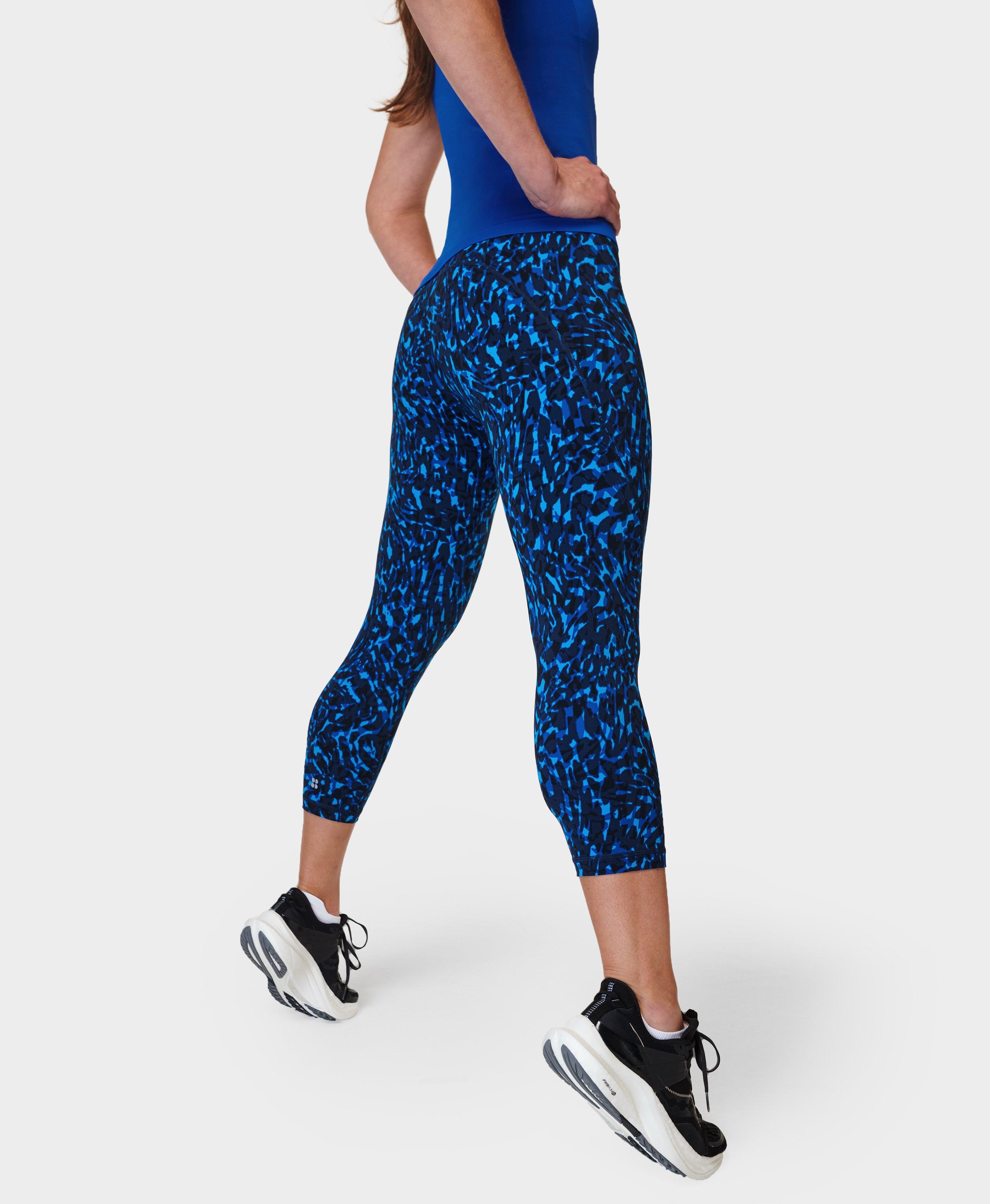 Power Cropped Gym Leggings - Blue Animal Swirl Print, Women's Leggings