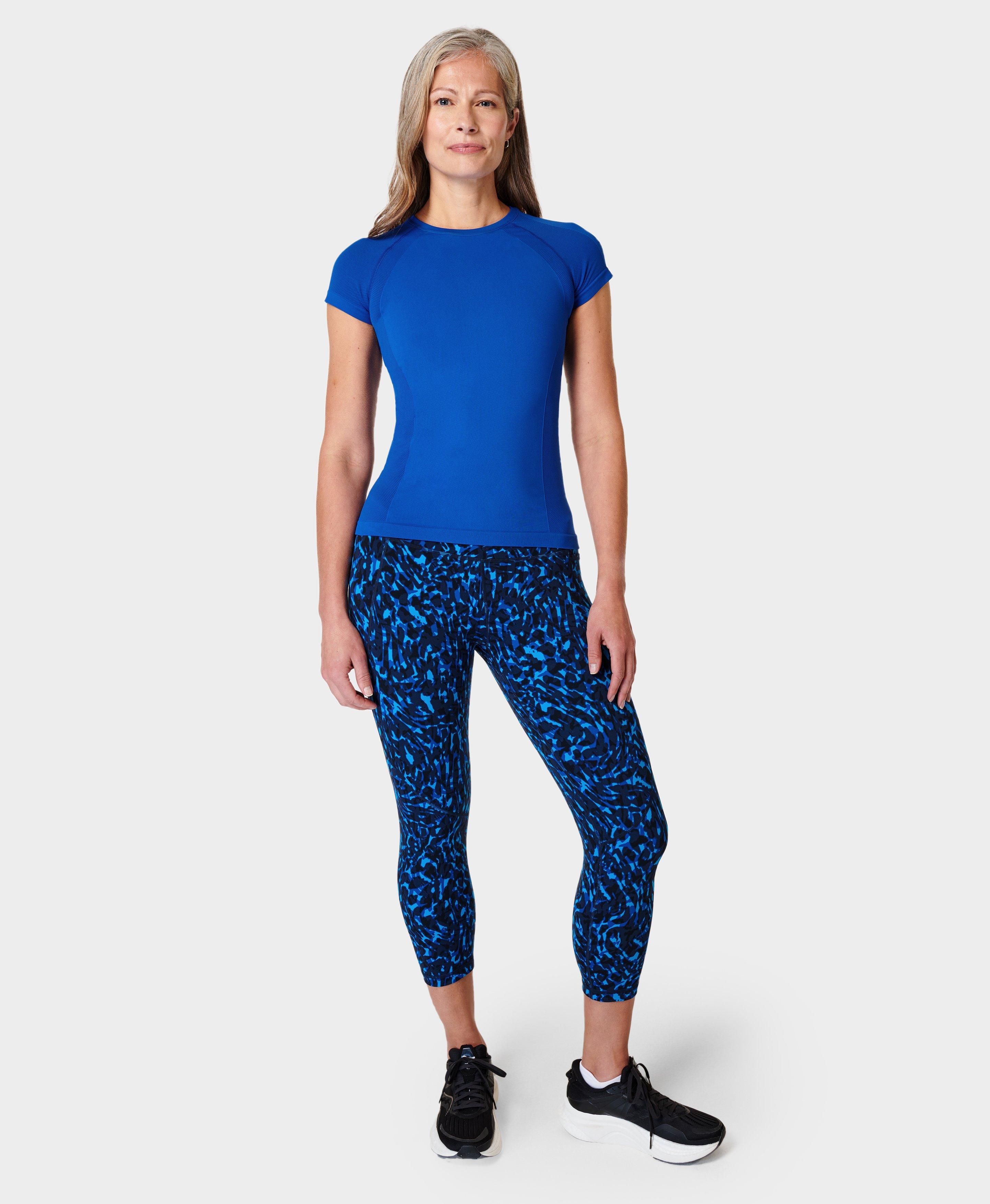 Power Cropped Workout Leggings - Blue Animal Swirl Print, Women's Leggings