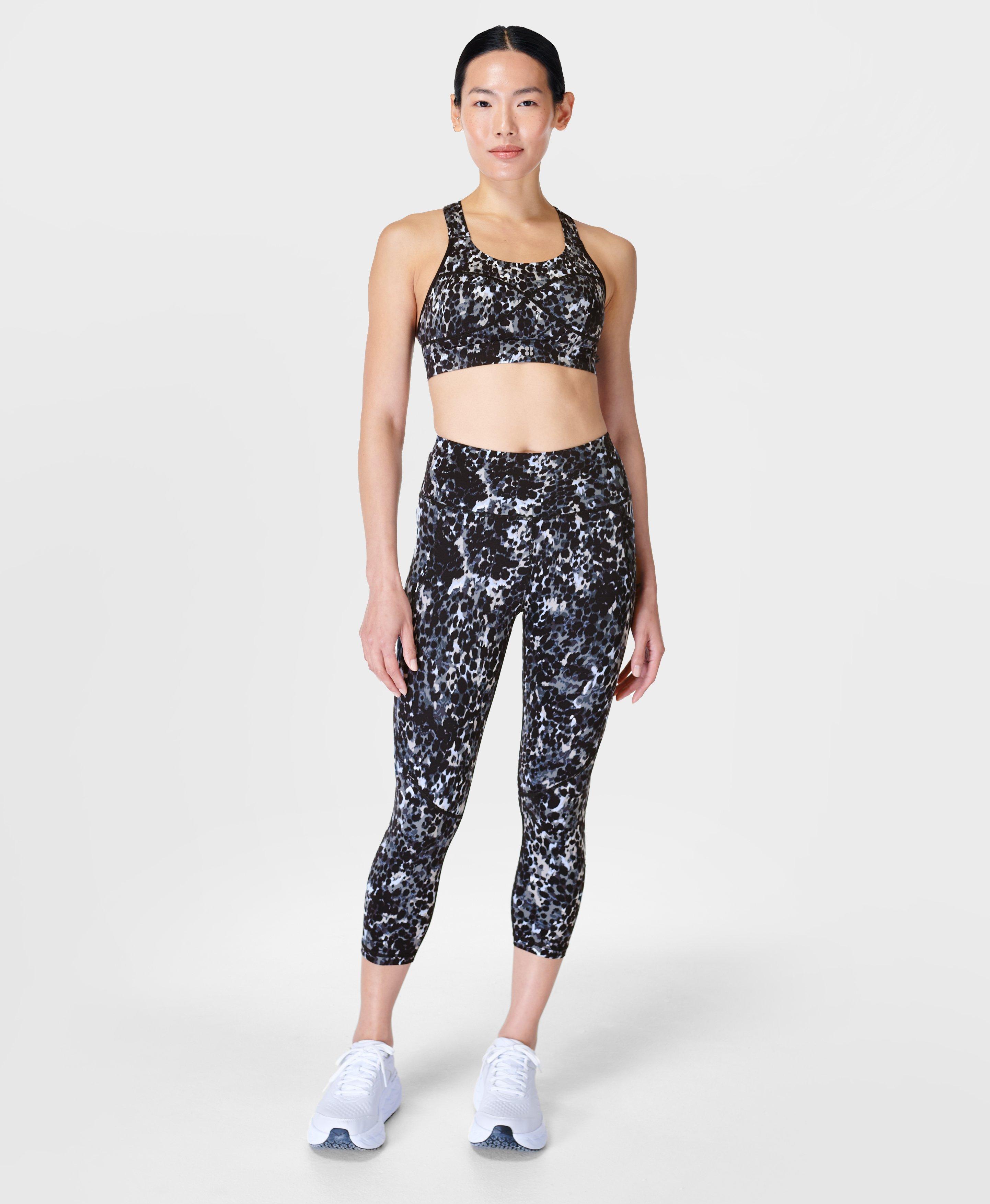 SWEATY BETTY Womens Large Black Mid Rise The Power Mesh Crop