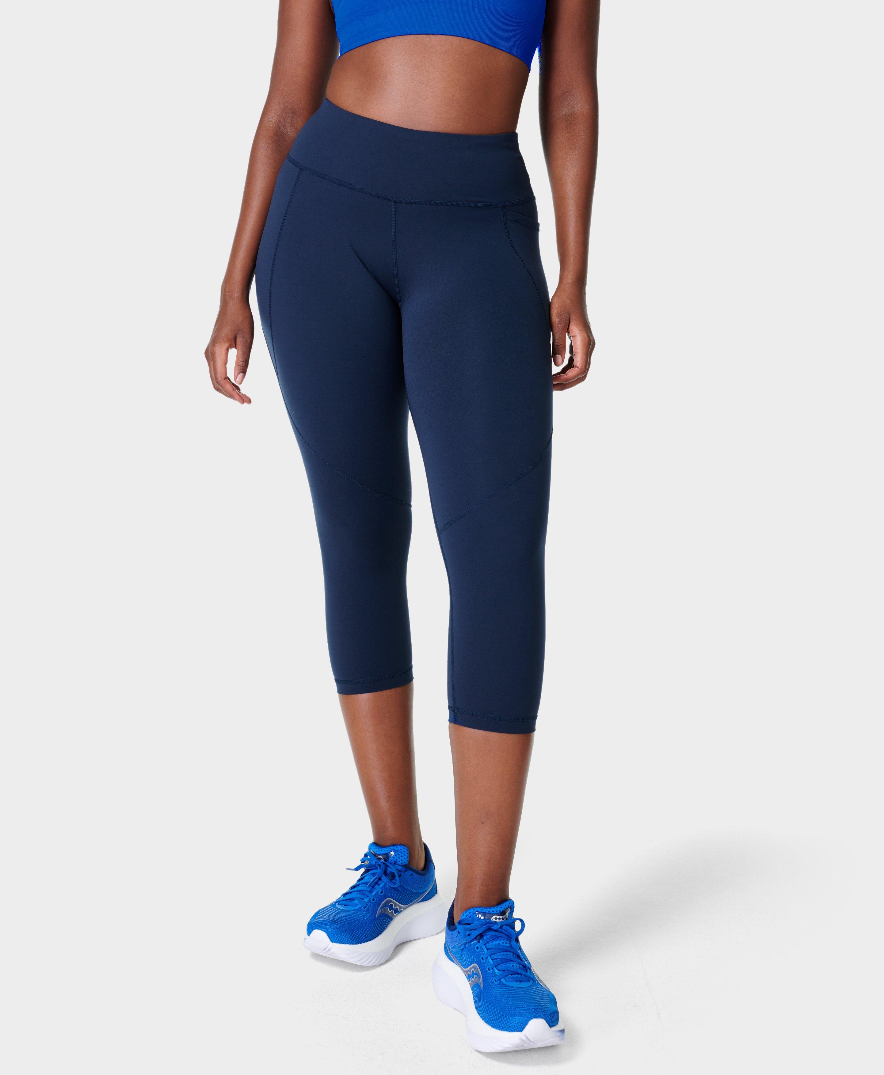 Blue High Waisted Cropped Leggings, Leggings for Women