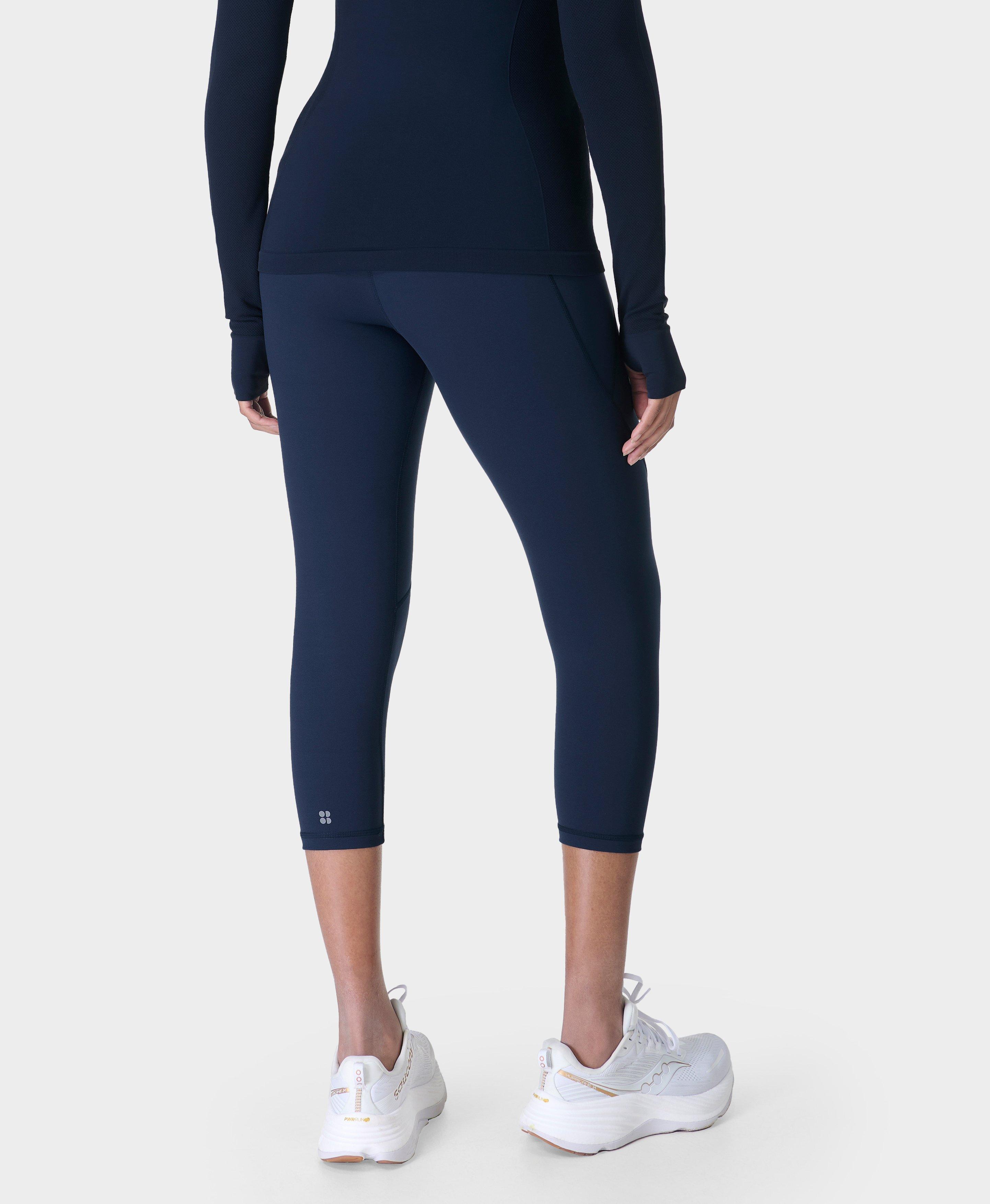 Sexy Dance Ladies Workout Pants Tummy Control Capri Leggings Solid Color  Yoga Cropped Athletic Bottoms High Waist Mini Trousers Navy Blue L/XL