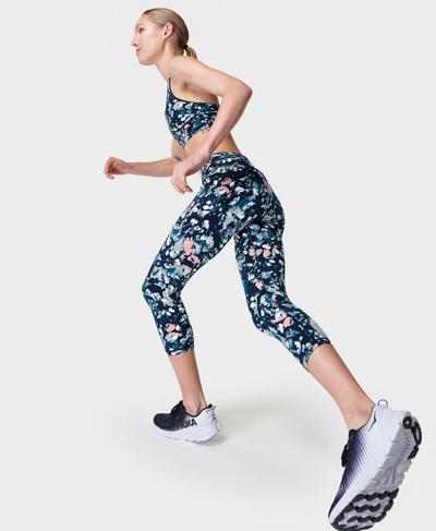 Power Cropped Workout Leggings , Pink Floral Collage Print | Sweaty Betty