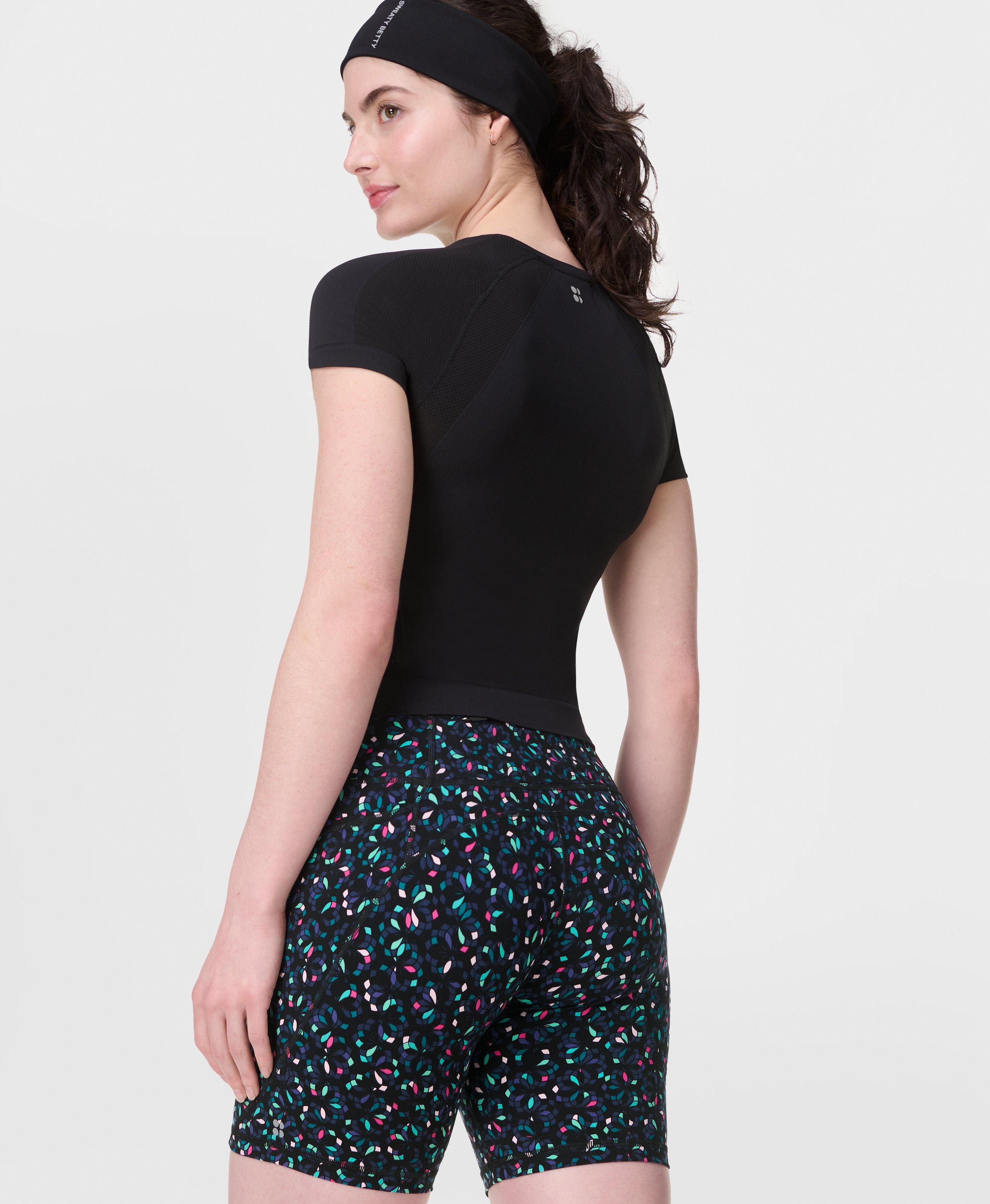 Sweaty Betty Power 6" Cycling Shorts, Black Floral Geo Print, Women's XS
