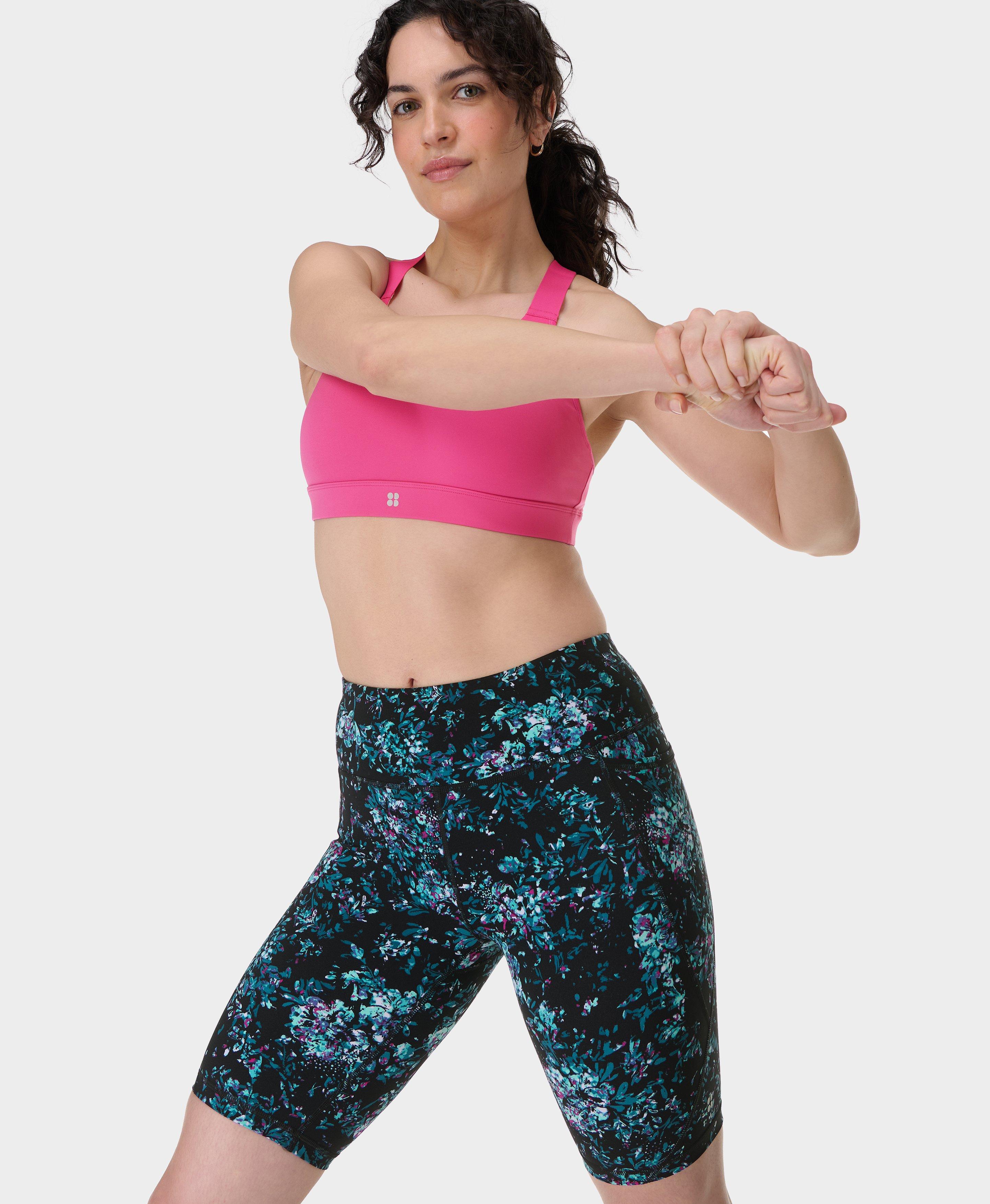 Sweaty Betty Power 9" Cycling Shorts, Black Peony Print, Women's XL