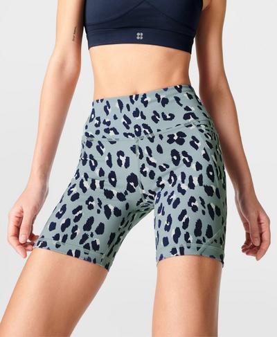 Power 6" Biker Shorts, Blue Cheetah Print | Sweaty Betty