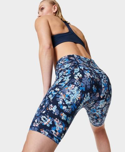 Power 9" Biker Shorts, Blue Floral Kaleidoscope Print | Sweaty Betty