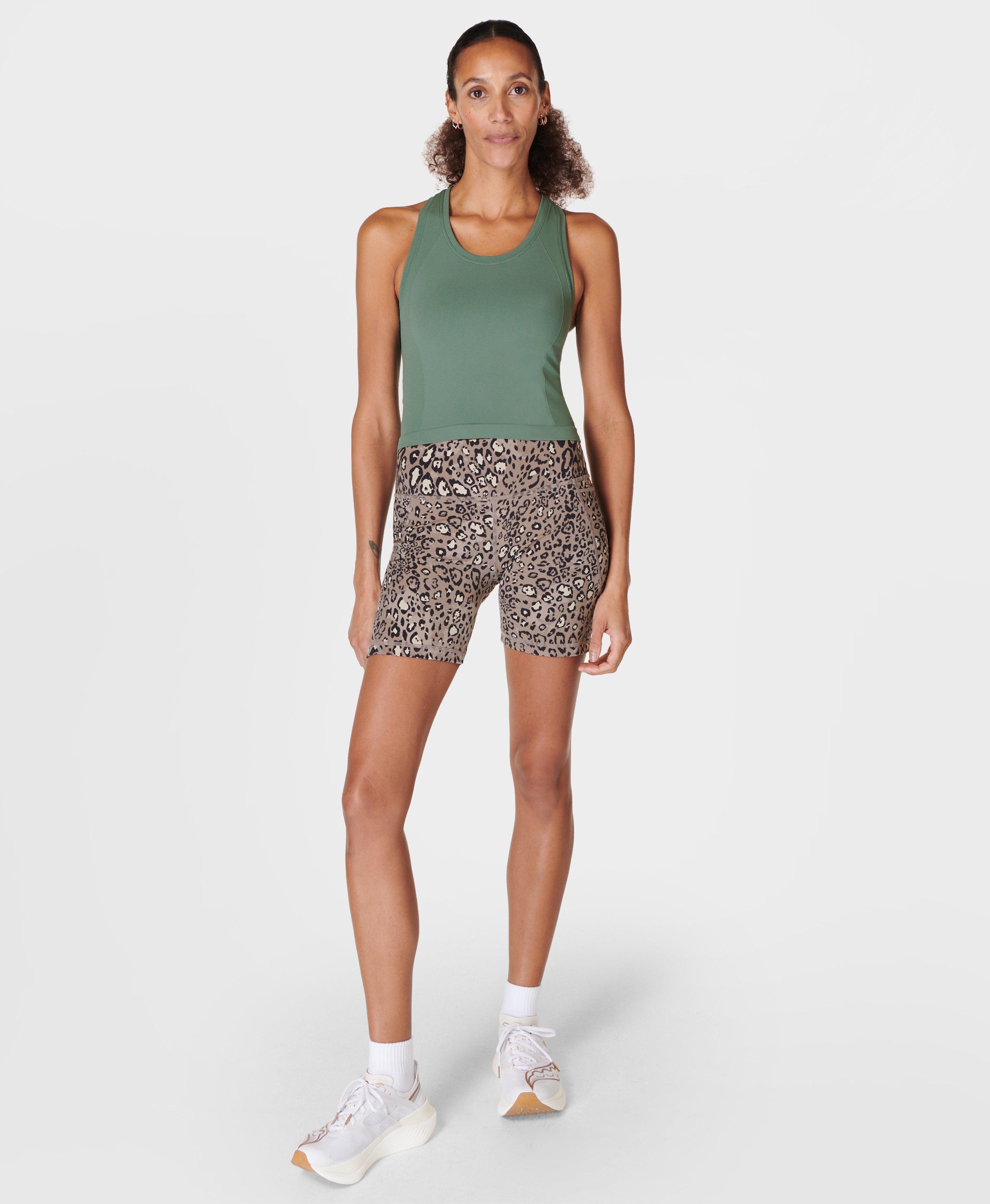 Power 6 Cycling Shorts Brown Luxe Leopard Print Women s Shorts Skorts Sweaty Betty