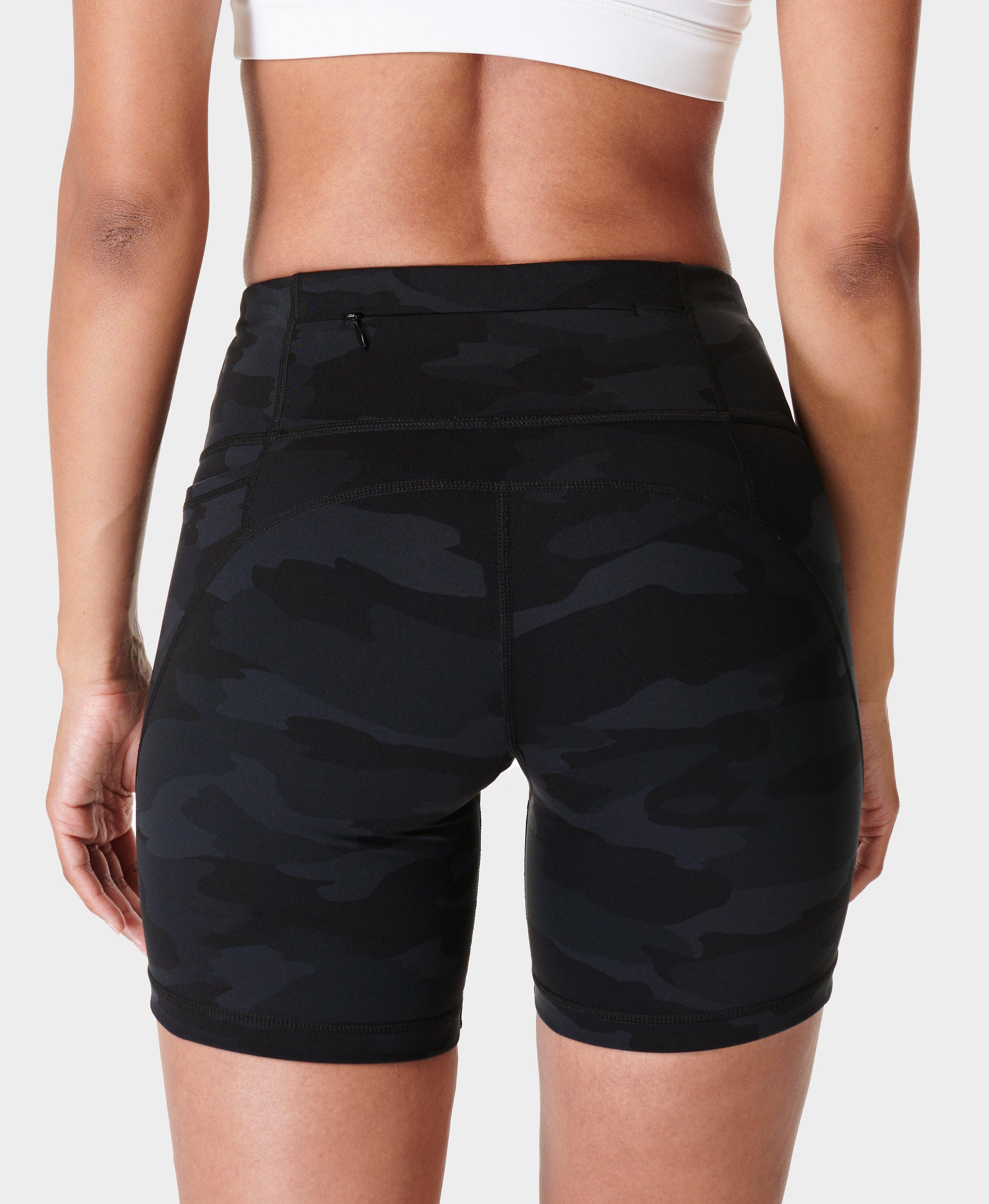 Power 9 Biker Shorts - Ultra Black Camo Print, Women's Shorts + Skorts