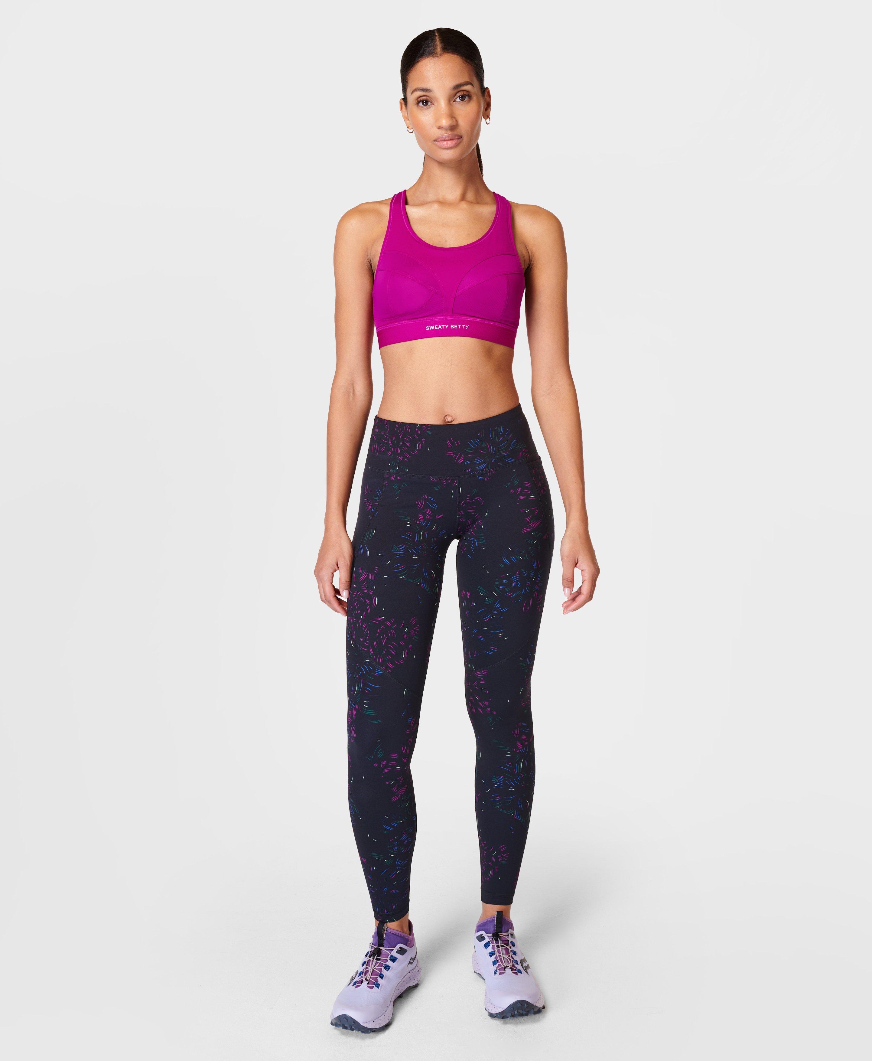 Power Workout Leggings - Black Floral Stroke Print