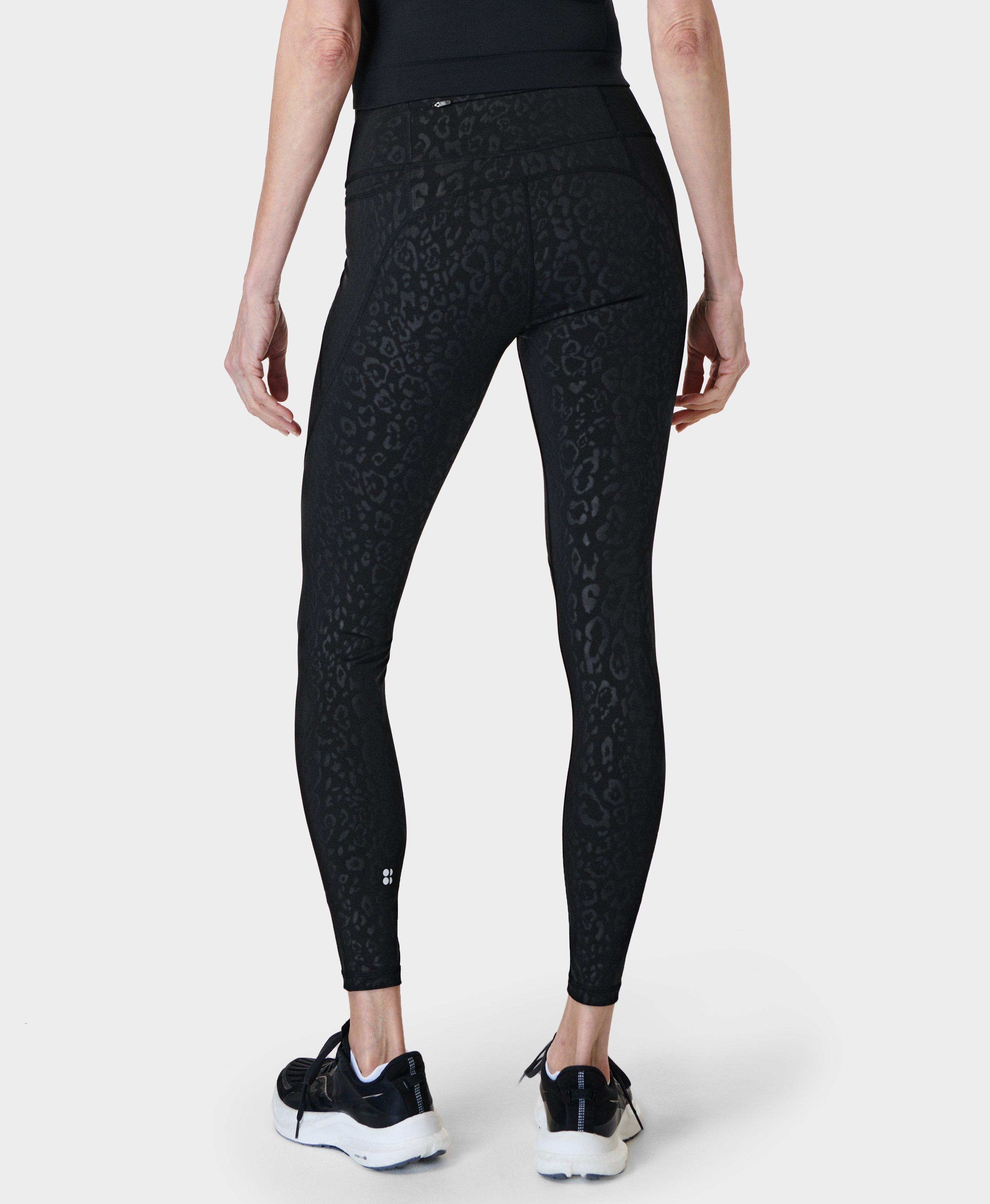 Power Embossed Gym Leggings - Black Leopard Emboss Print, Women's Leggings