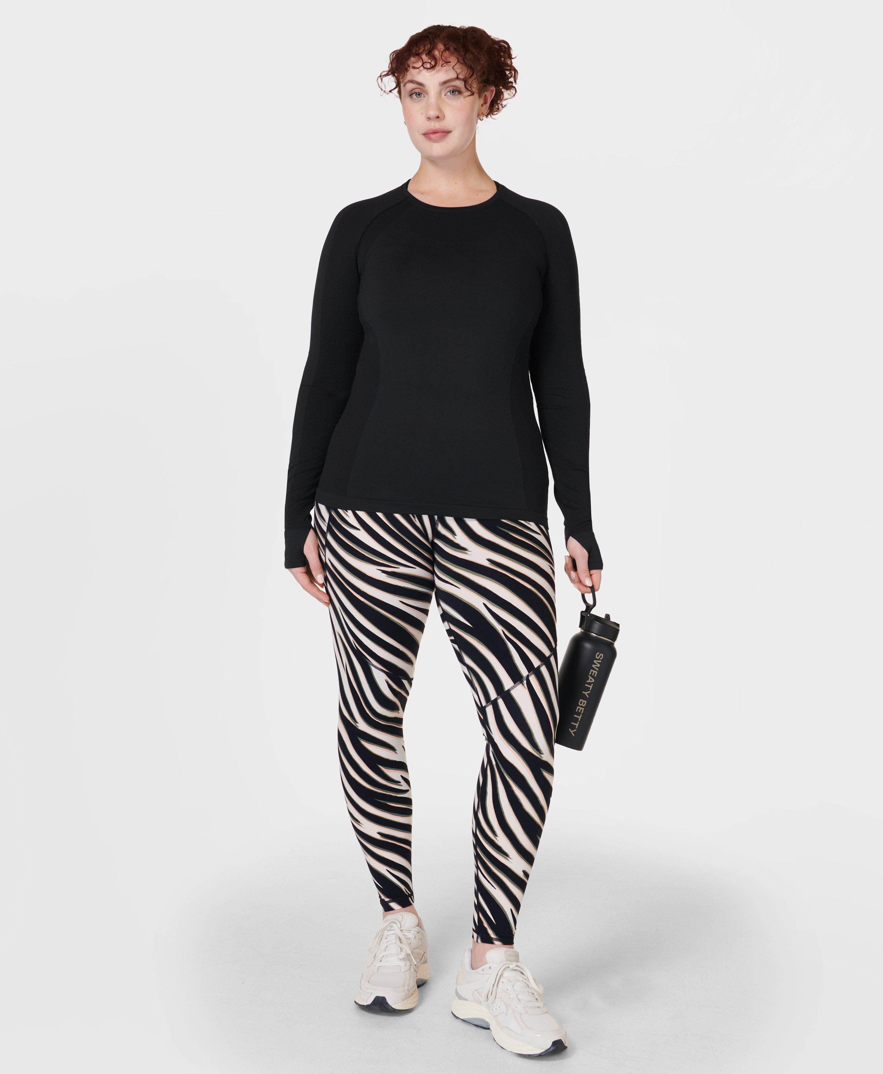 Power Gym Leggings Black Waved Zebra Print Women s Leggings Sweaty Betty