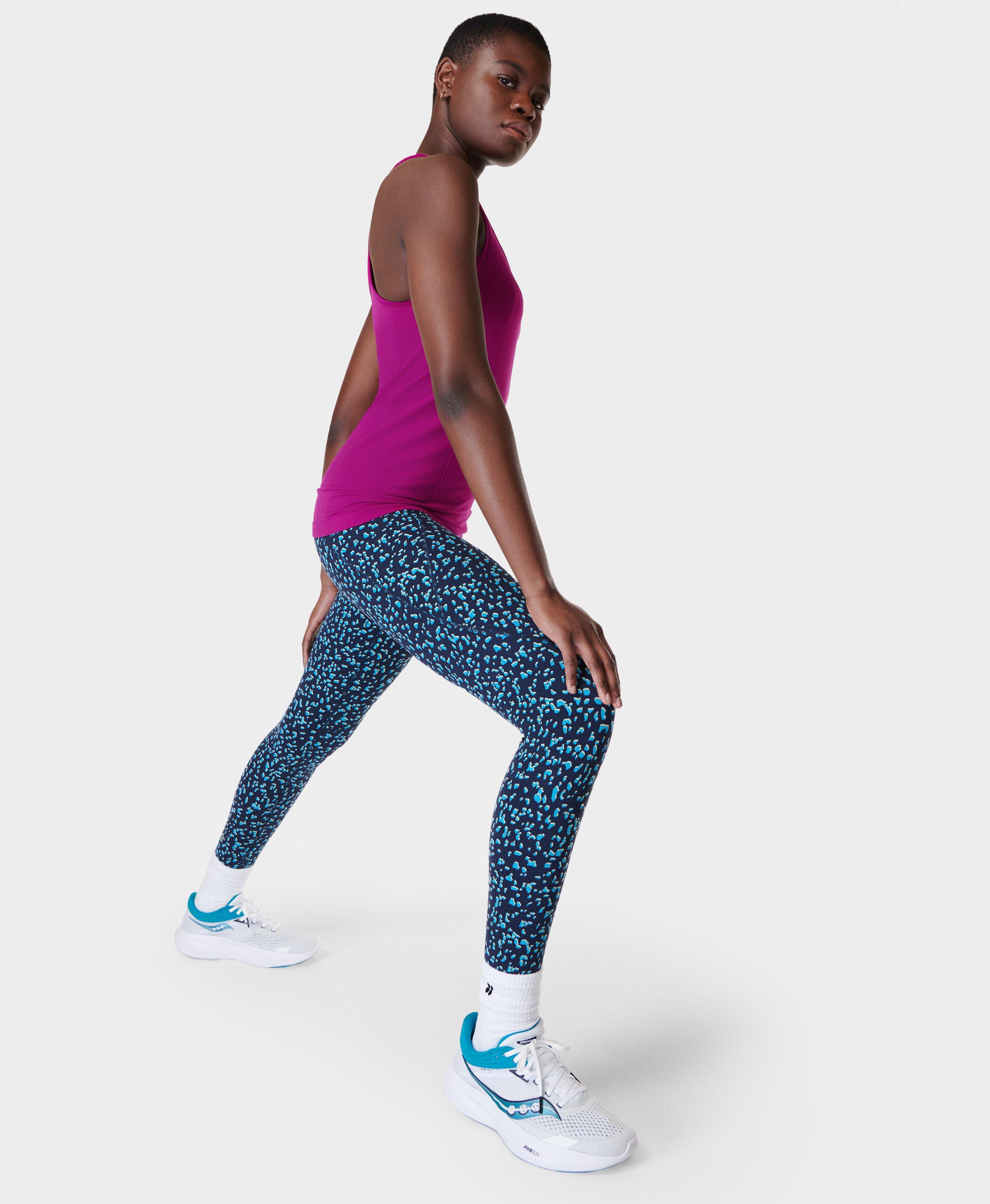 Power Workout Leggings - Blue Fluid Check Print, Women's Leggings