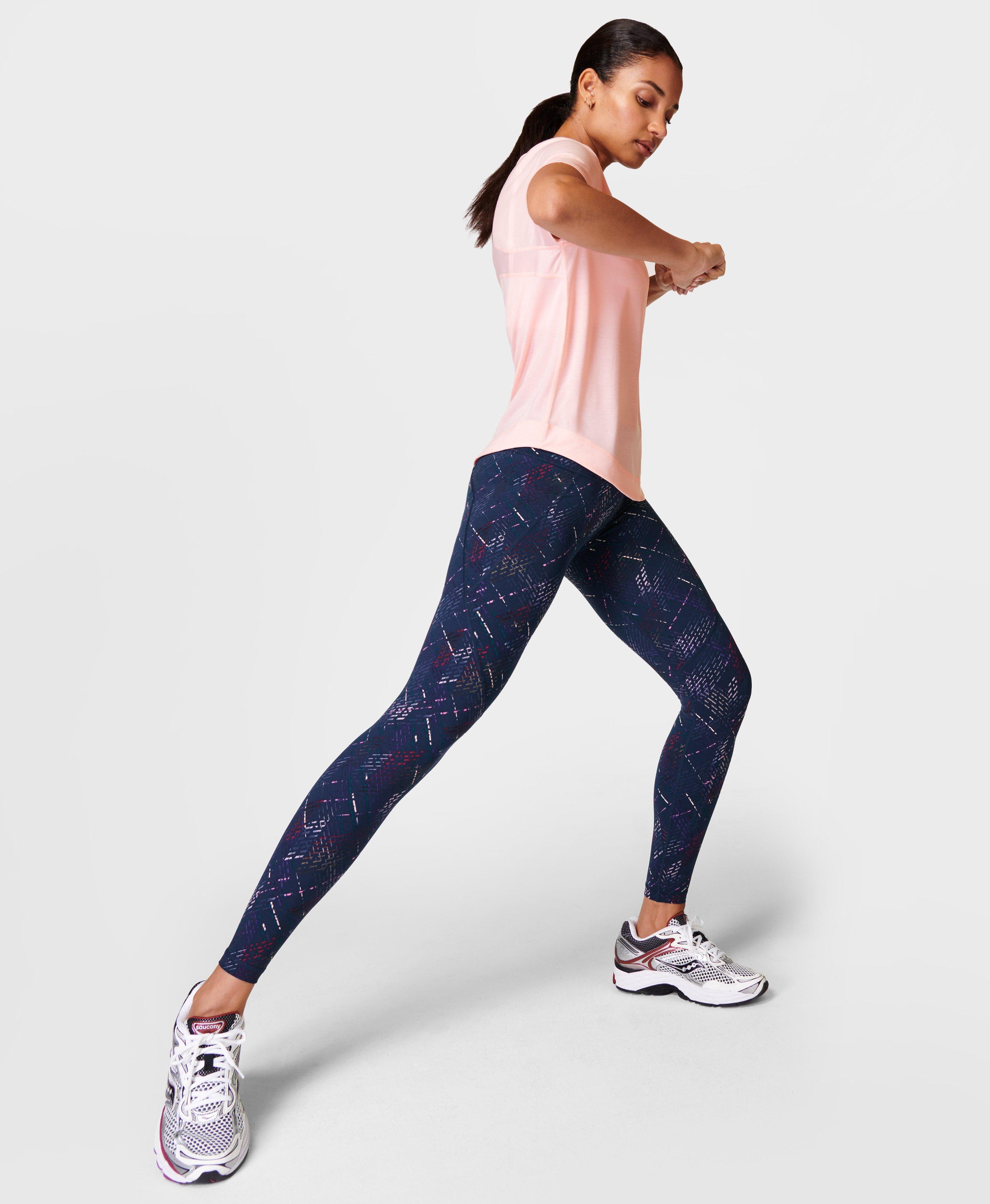 Power Gym Leggings - Blue Deconstructed Check Print, Women's Leggings