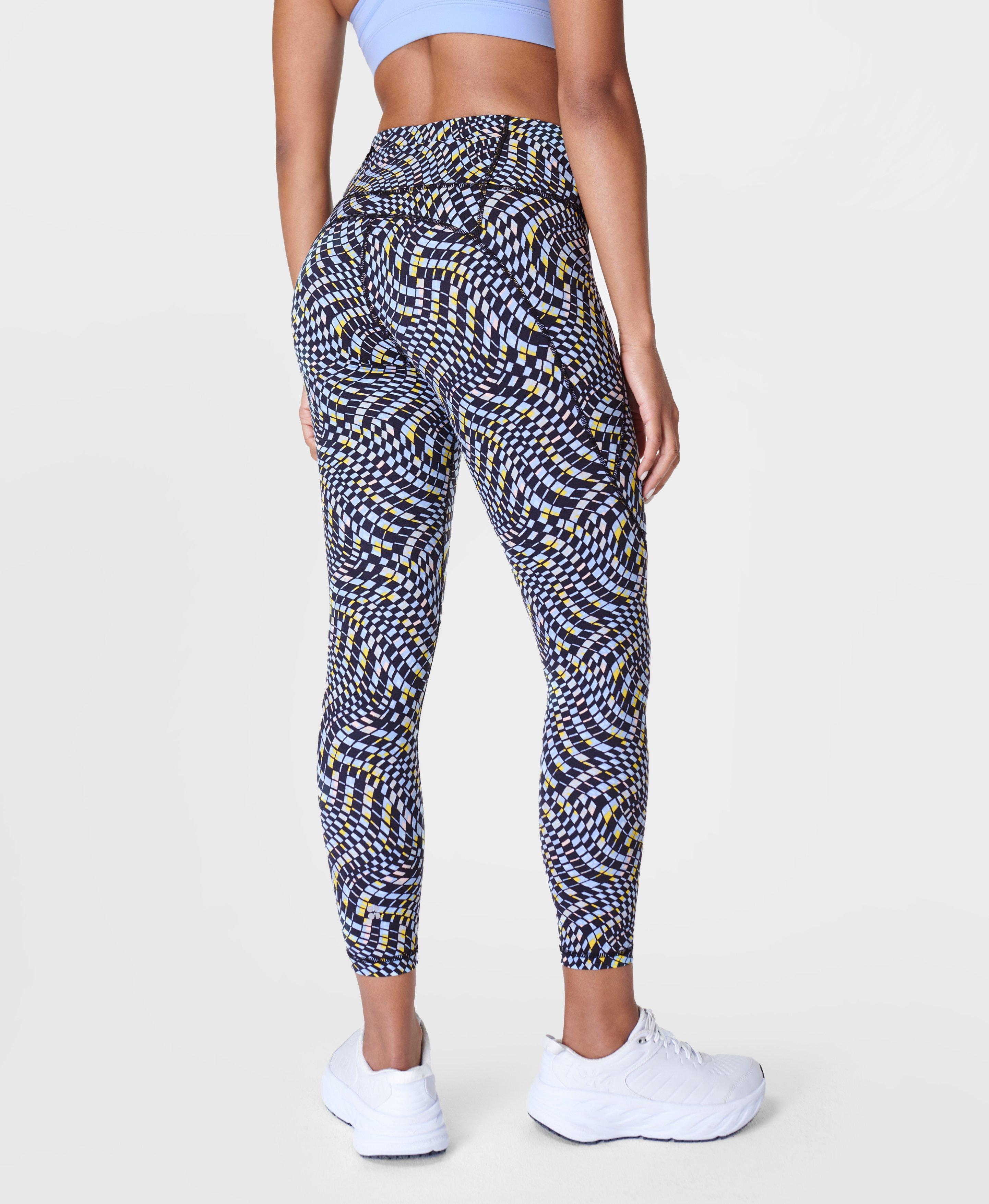 Power 7/8 Workout Leggings - Blue Fluid Check Print