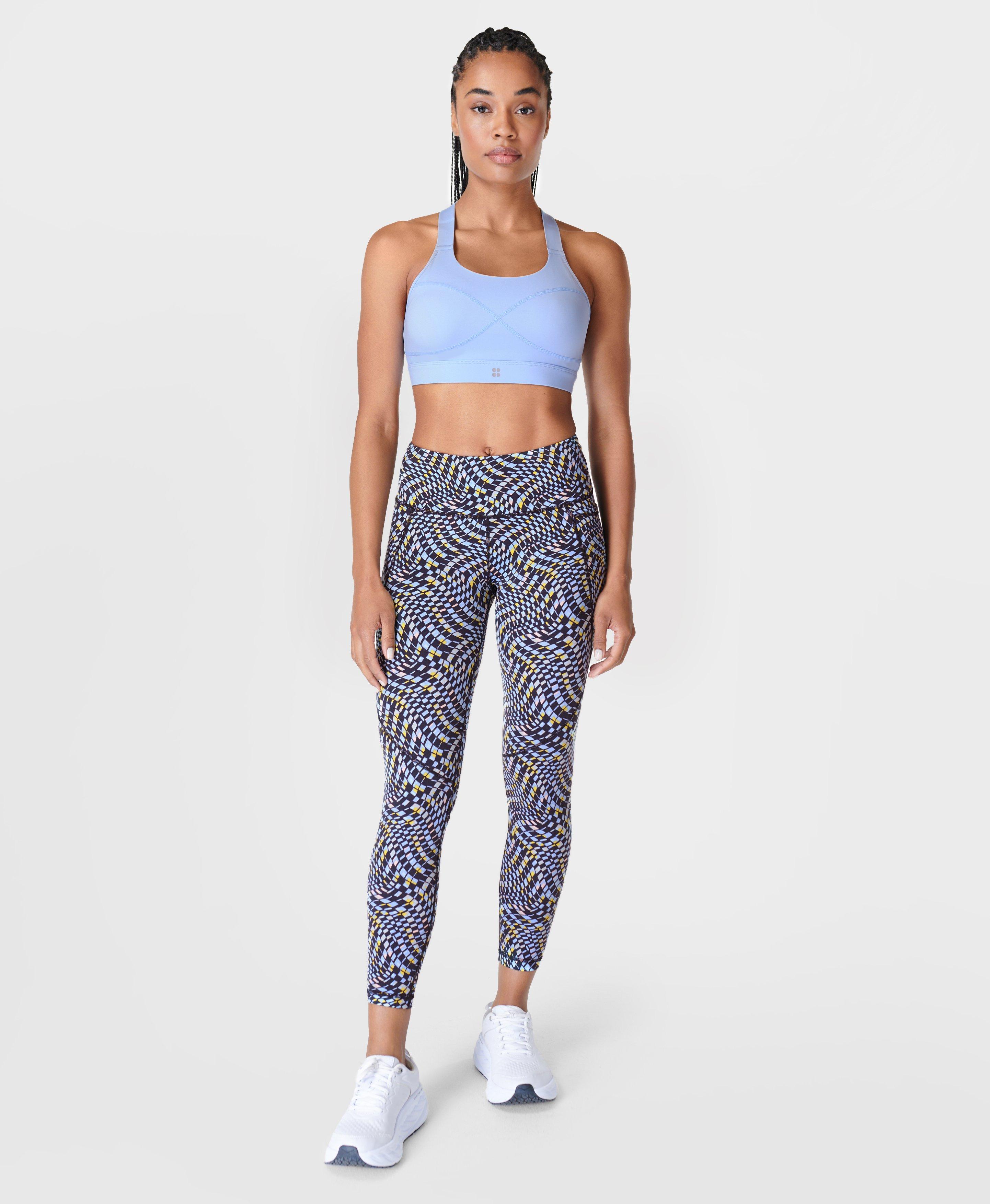 Power 7/8 Workout Leggings - Blue Fluid Check Print