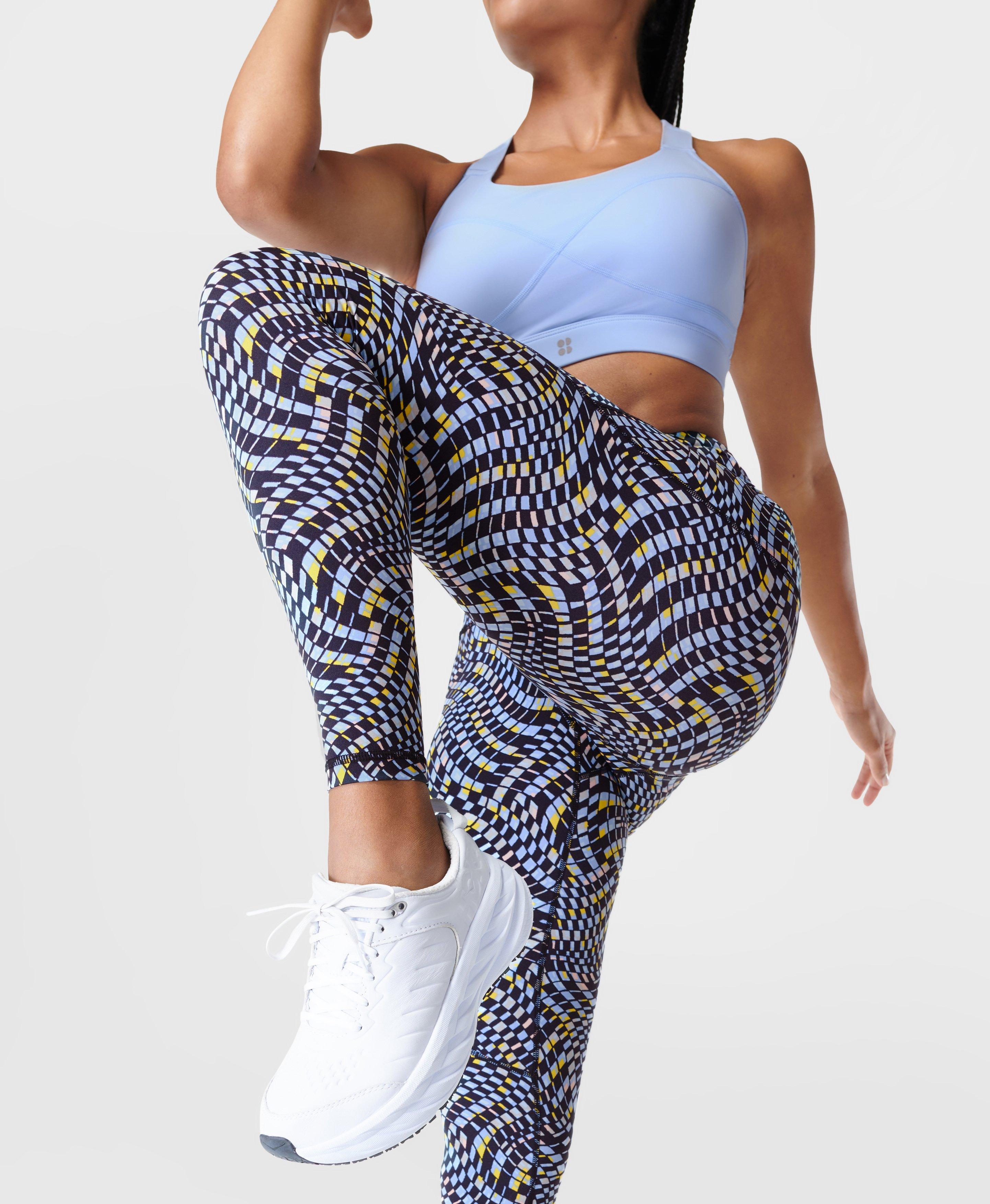 Power Gym Leggings - Blue Fluid Check Print, Women's Leggings