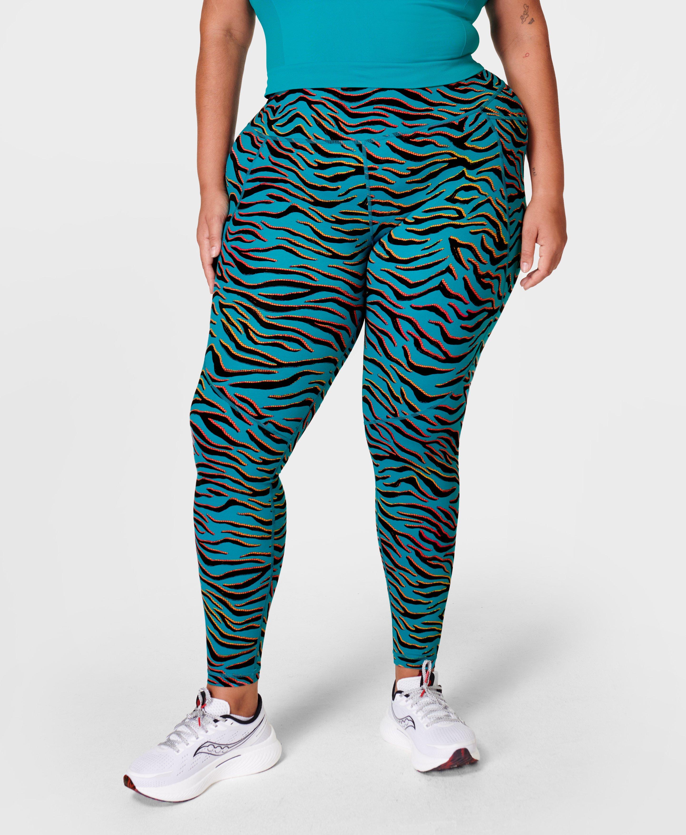 Power Workout Leggings - Blue Gradient Tiger Print