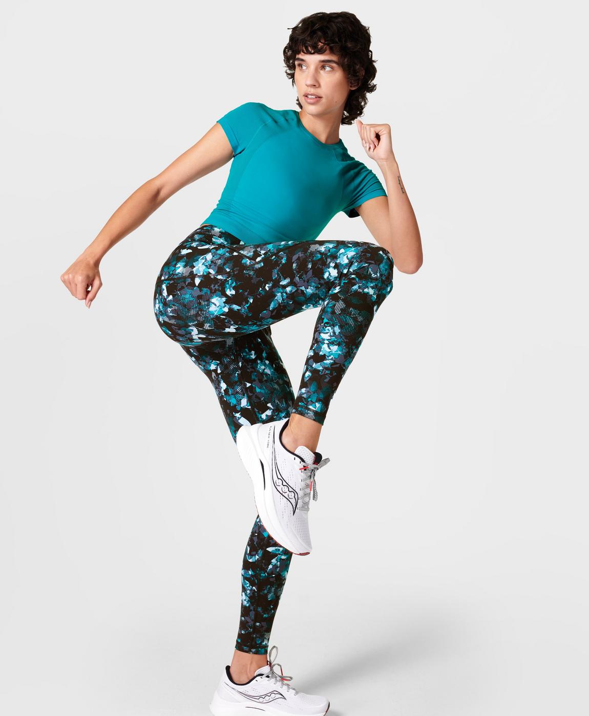 Power Workout Leggings - Blue Illuminate Floral Print, Women's Leggings
