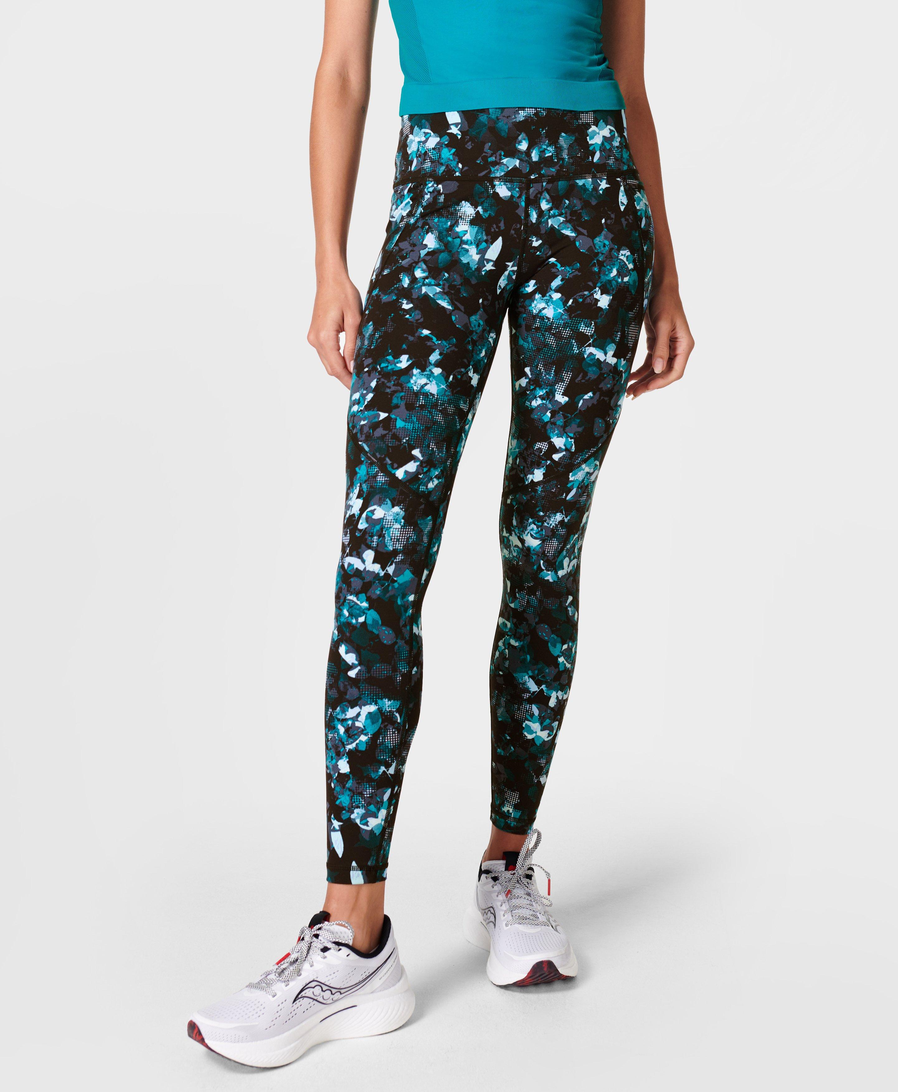 Power Workout Leggings - Black Floral Stroke Print, Women's Leggings