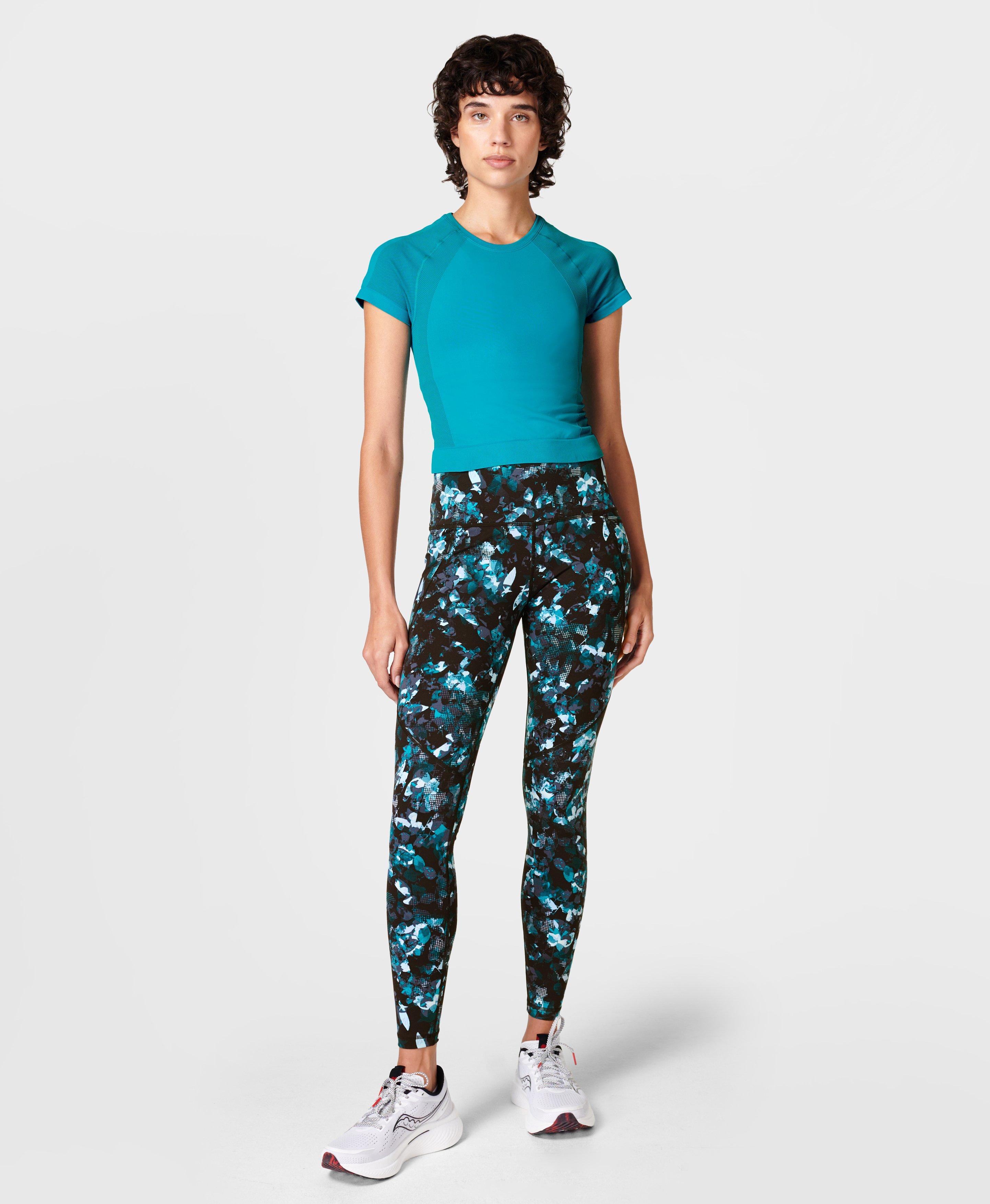 Sweaty Betty Power Leggings - Navy Blue and Coral Orange Star Floral Print  XXS