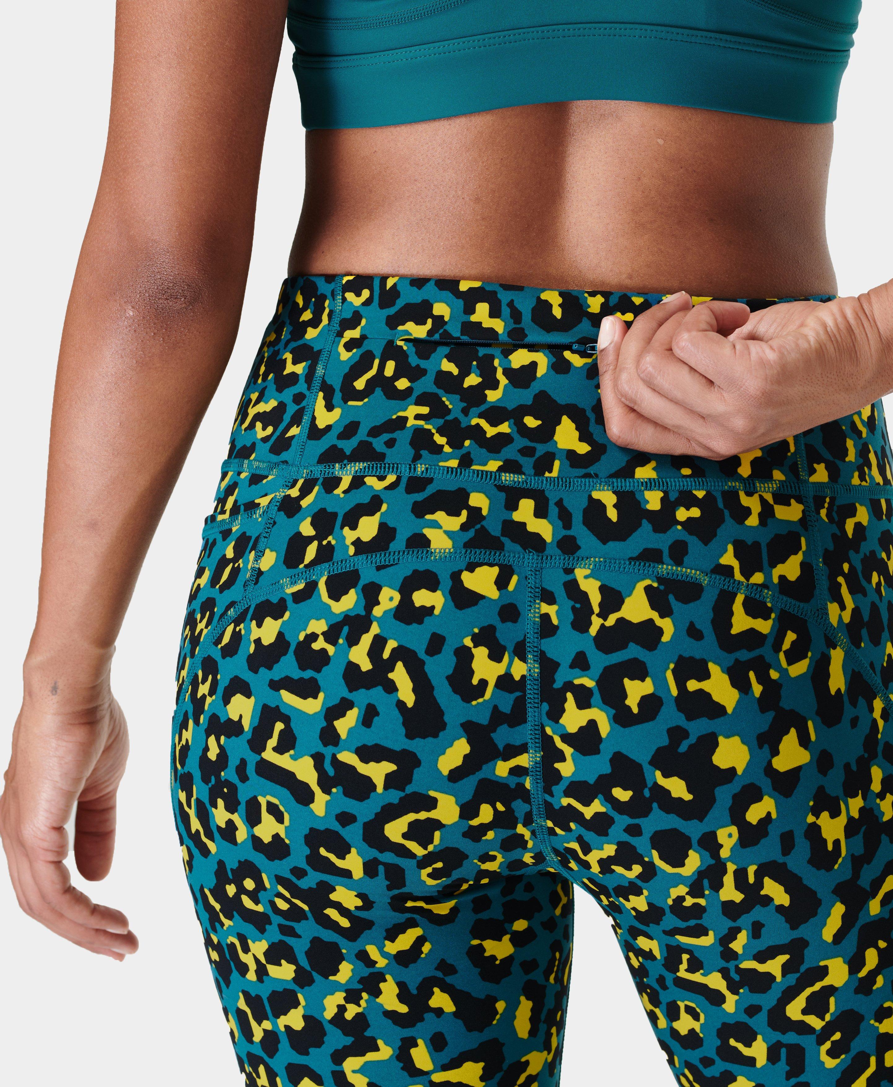 Power 7/8 Gym Leggings - Blue Pixel Leopard Print, Women's Leggings