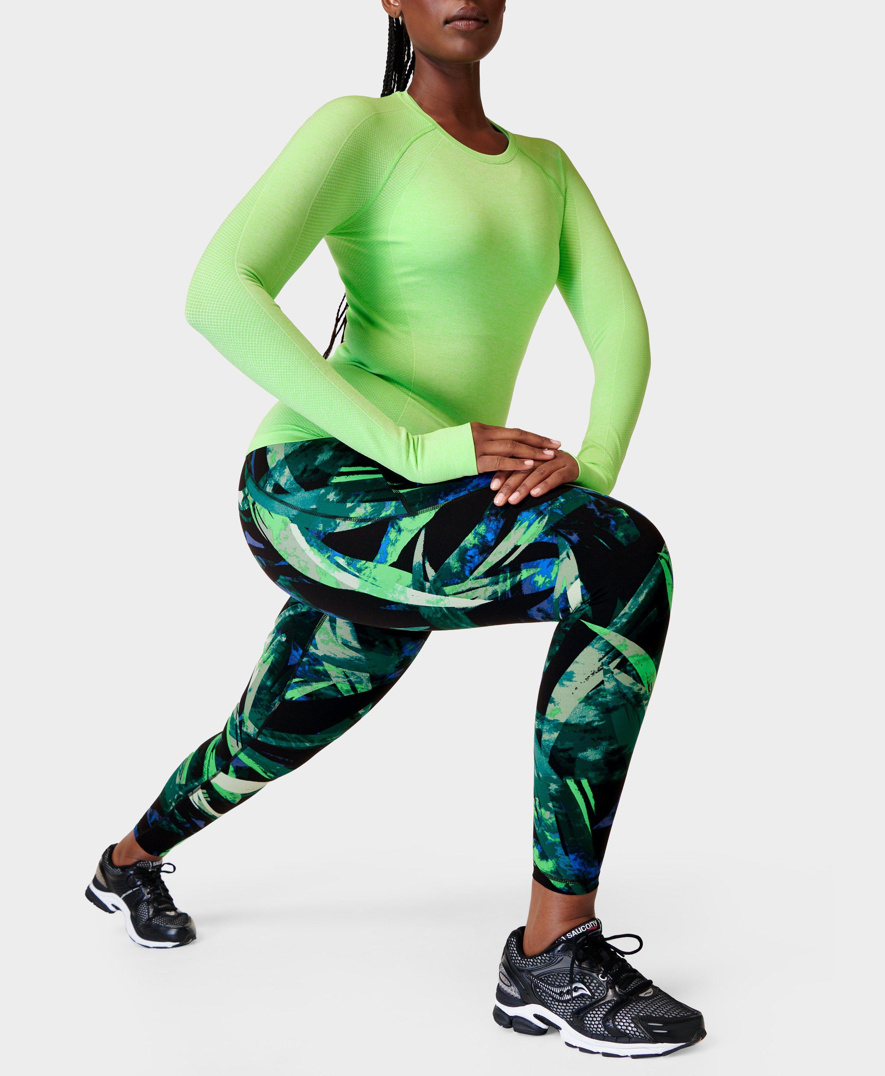 Power 7/8 Gym Leggings - Green Areca Palm Print, Women's Leggings