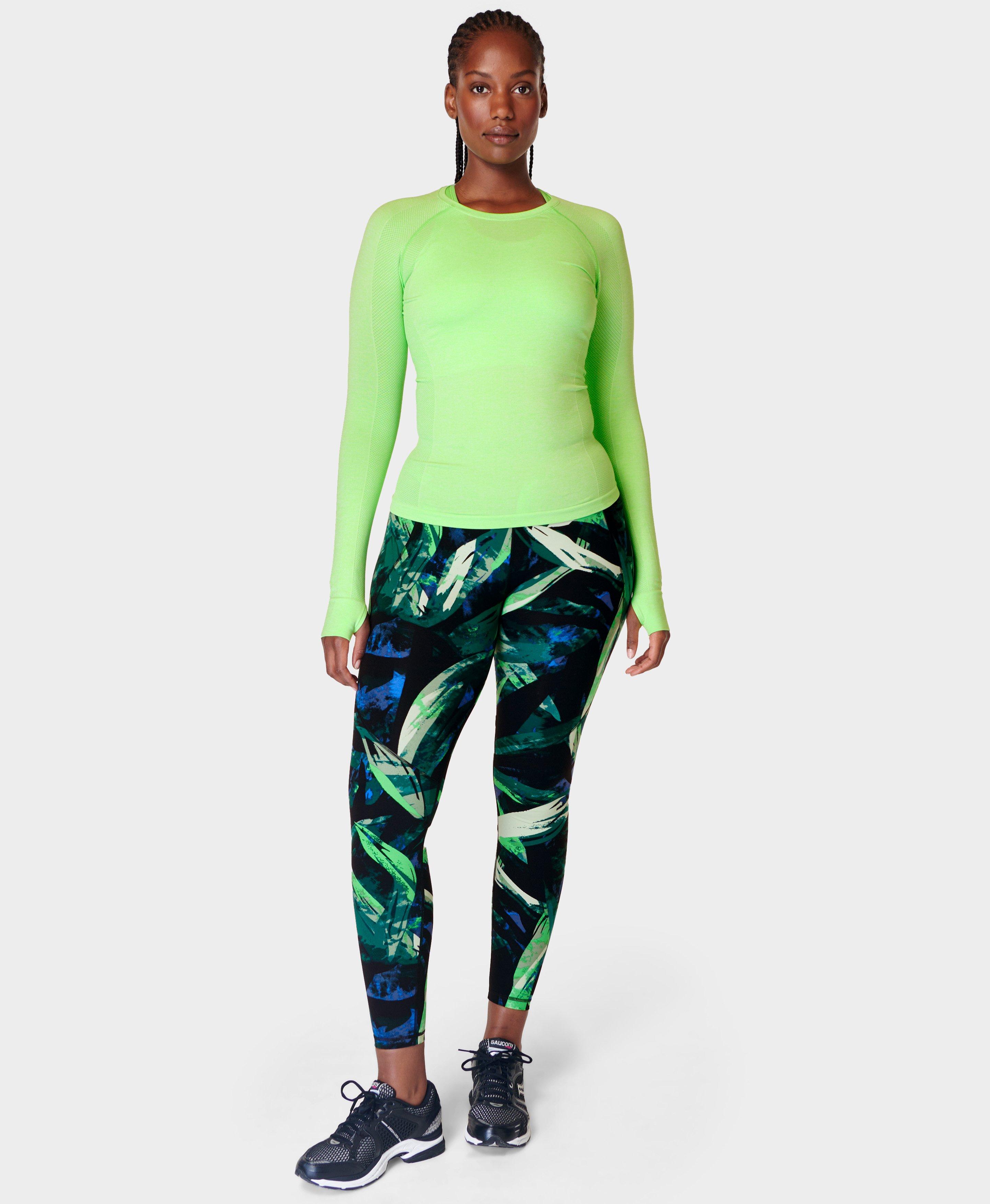 Power 7/8 Gym Leggings - Green Areca Palm Print, Women's Leggings