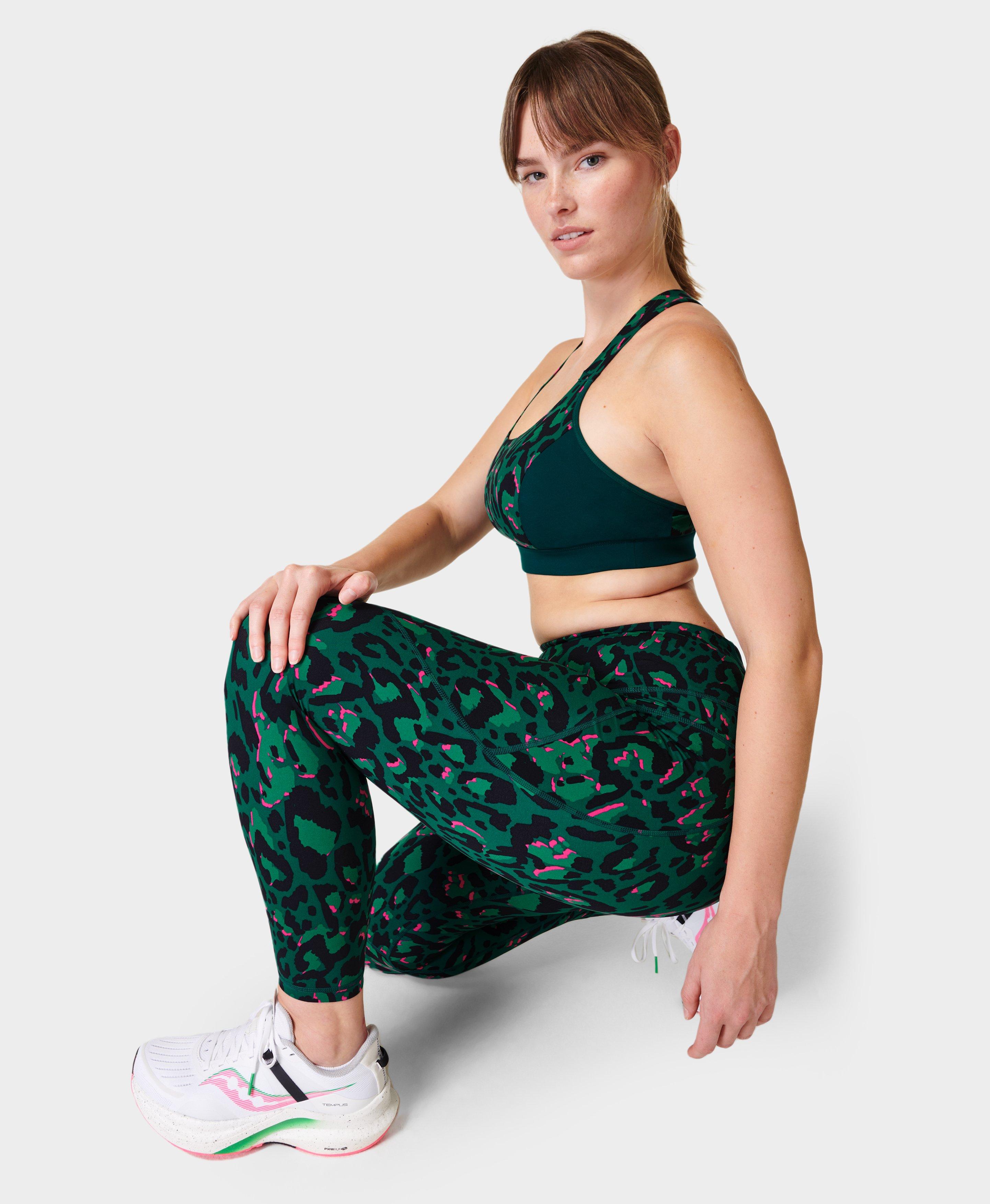 Power 7/8 Workout Leggings - Green Brushstroke Leo Print