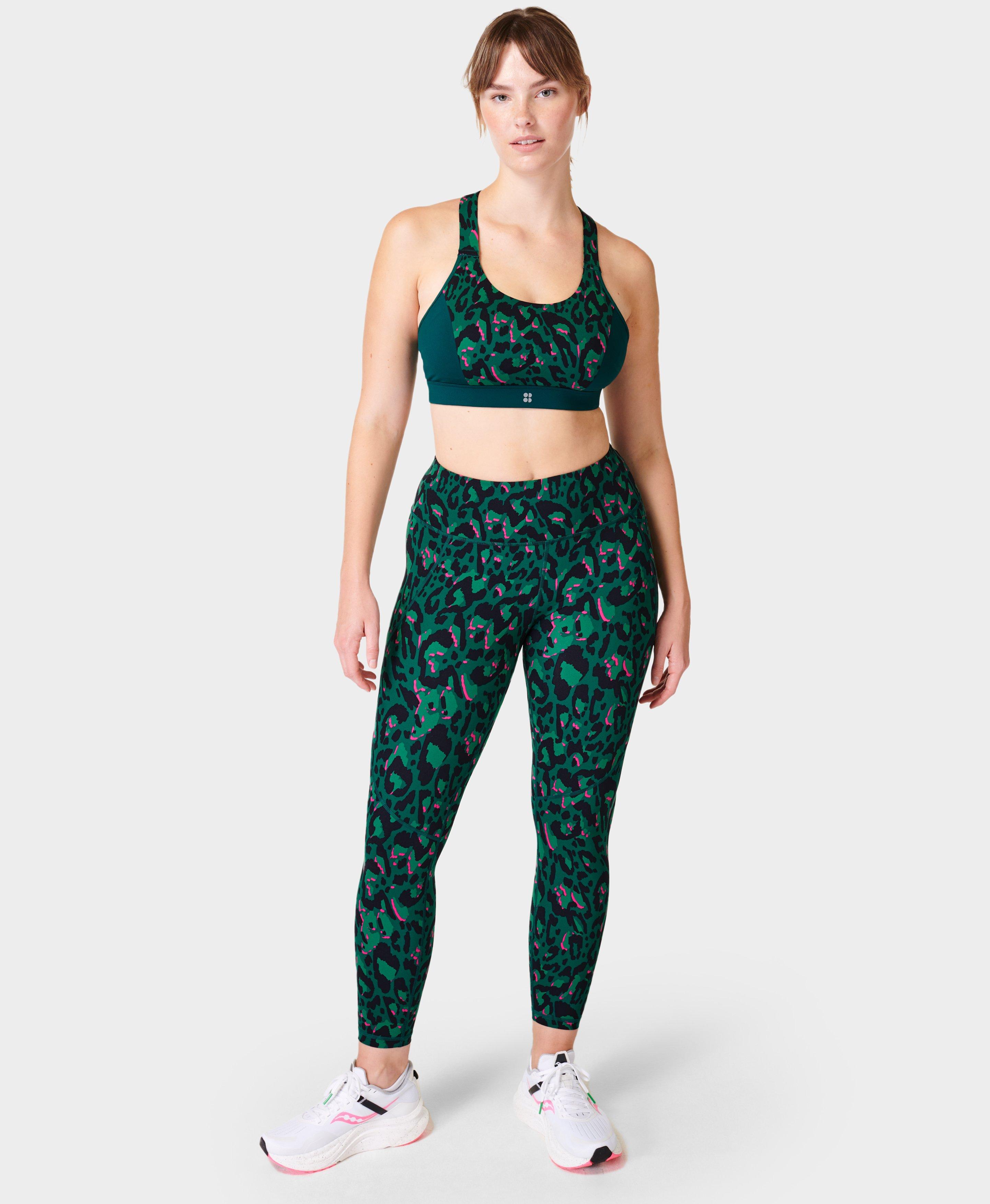Womens Two Tone 7/8 Foldover Stretch Fabirc Workout Yoga Gym Leggings Pants  - Black / Green, S
