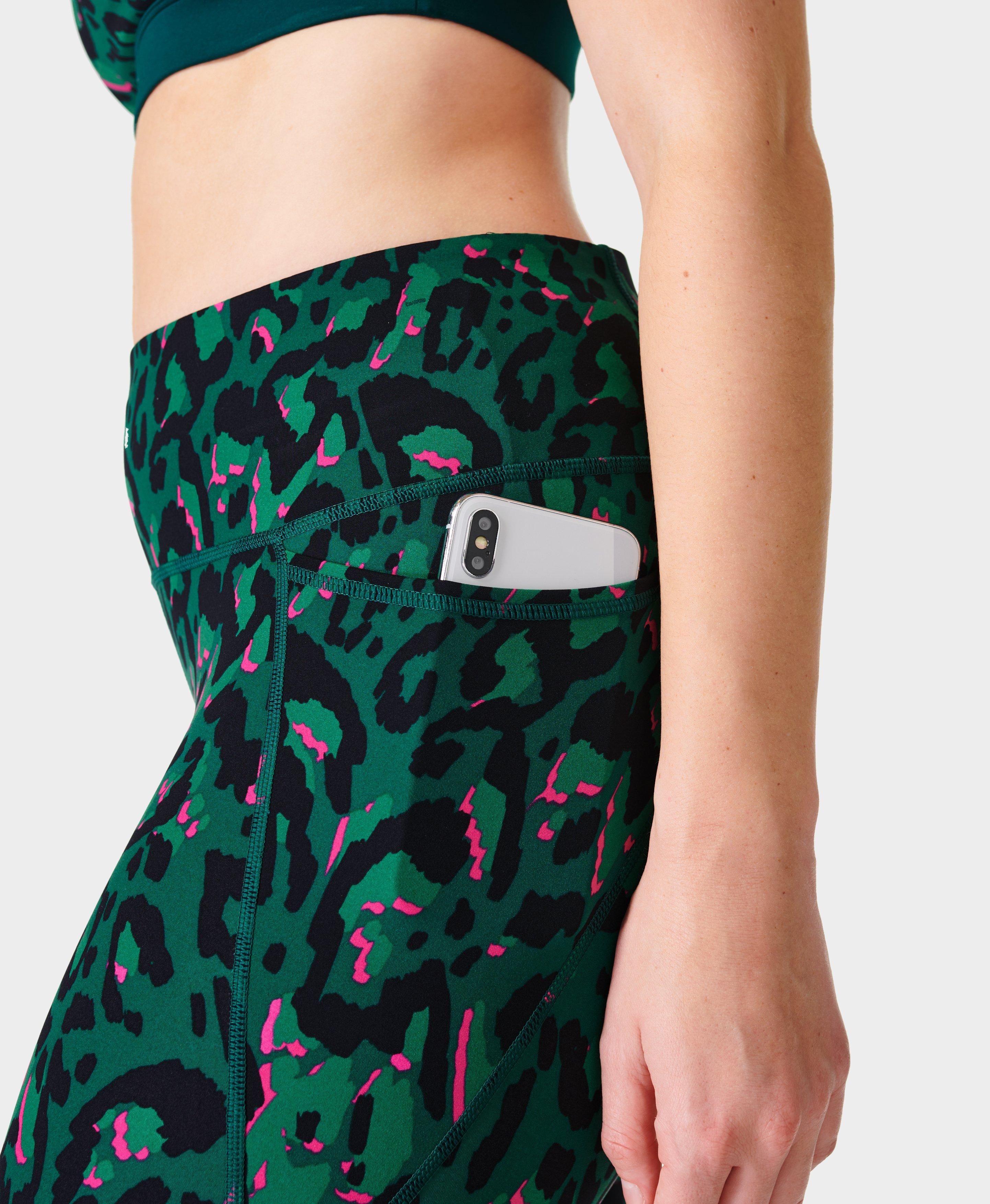 Sweaty Betty Power Gym Leggings, Green Brushed Leopard Print at