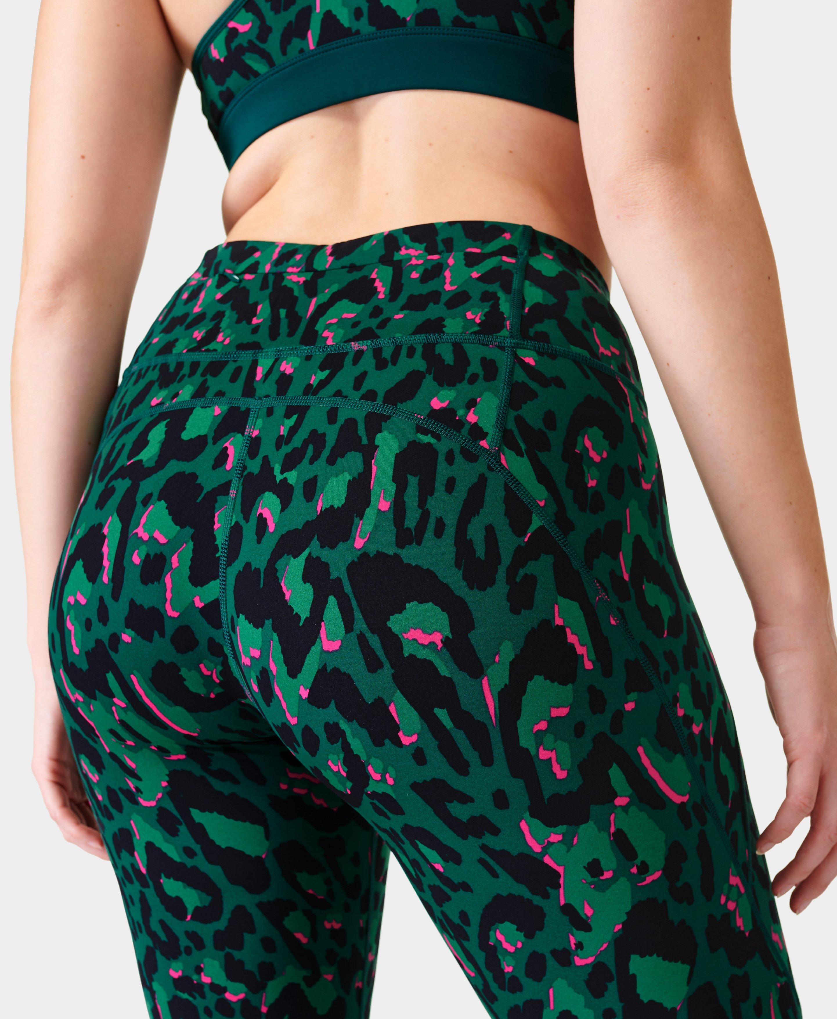 Sweaty Betty Power Gym Leggings, Green Brushed Leopard Print
