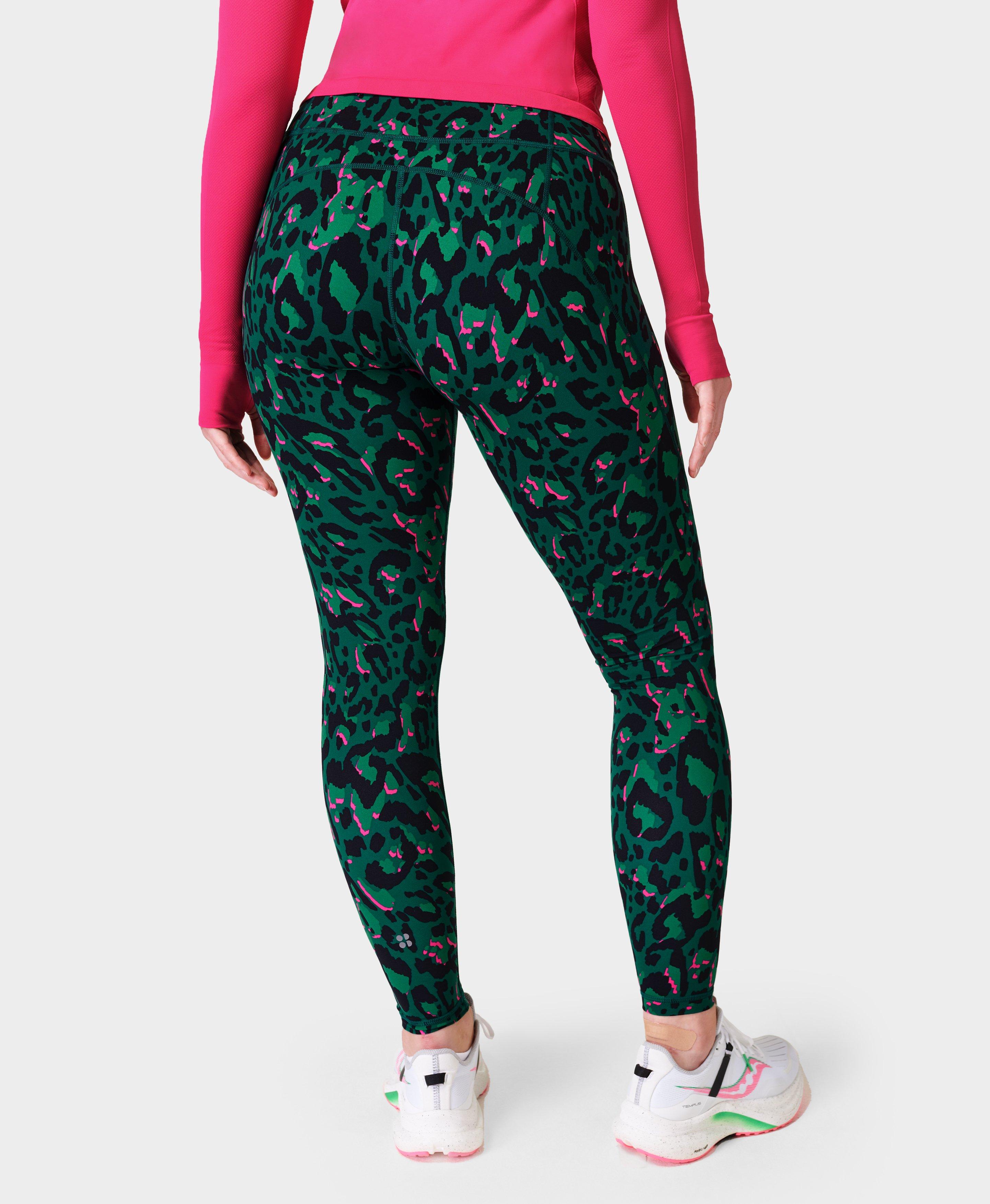 Power 7/8 Workout Leggings - Green Brushstroke Leo Print, Women's Leggings