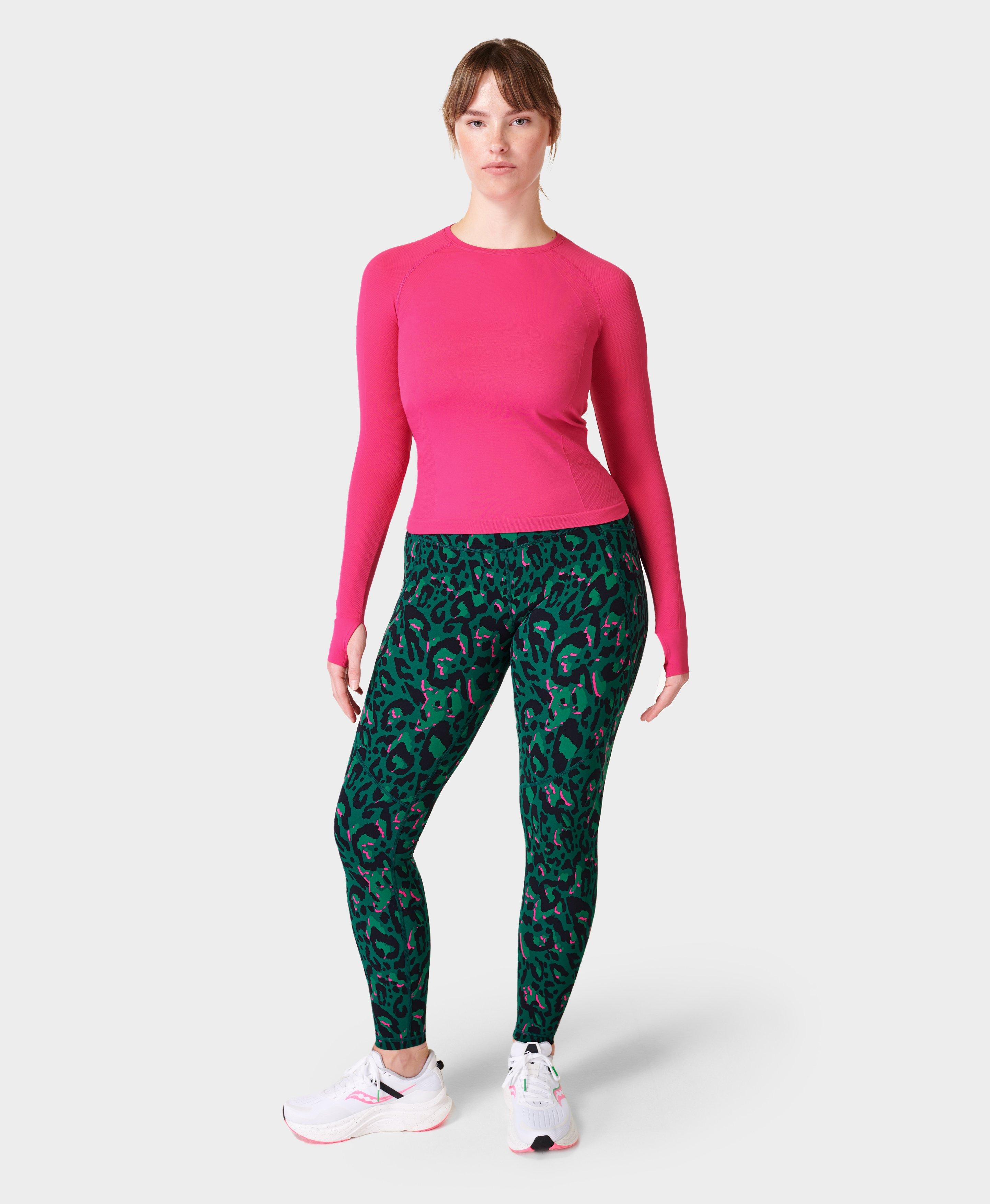 Power Gym Leggings - Green Brushstroke Leo Print, Women's Leggings