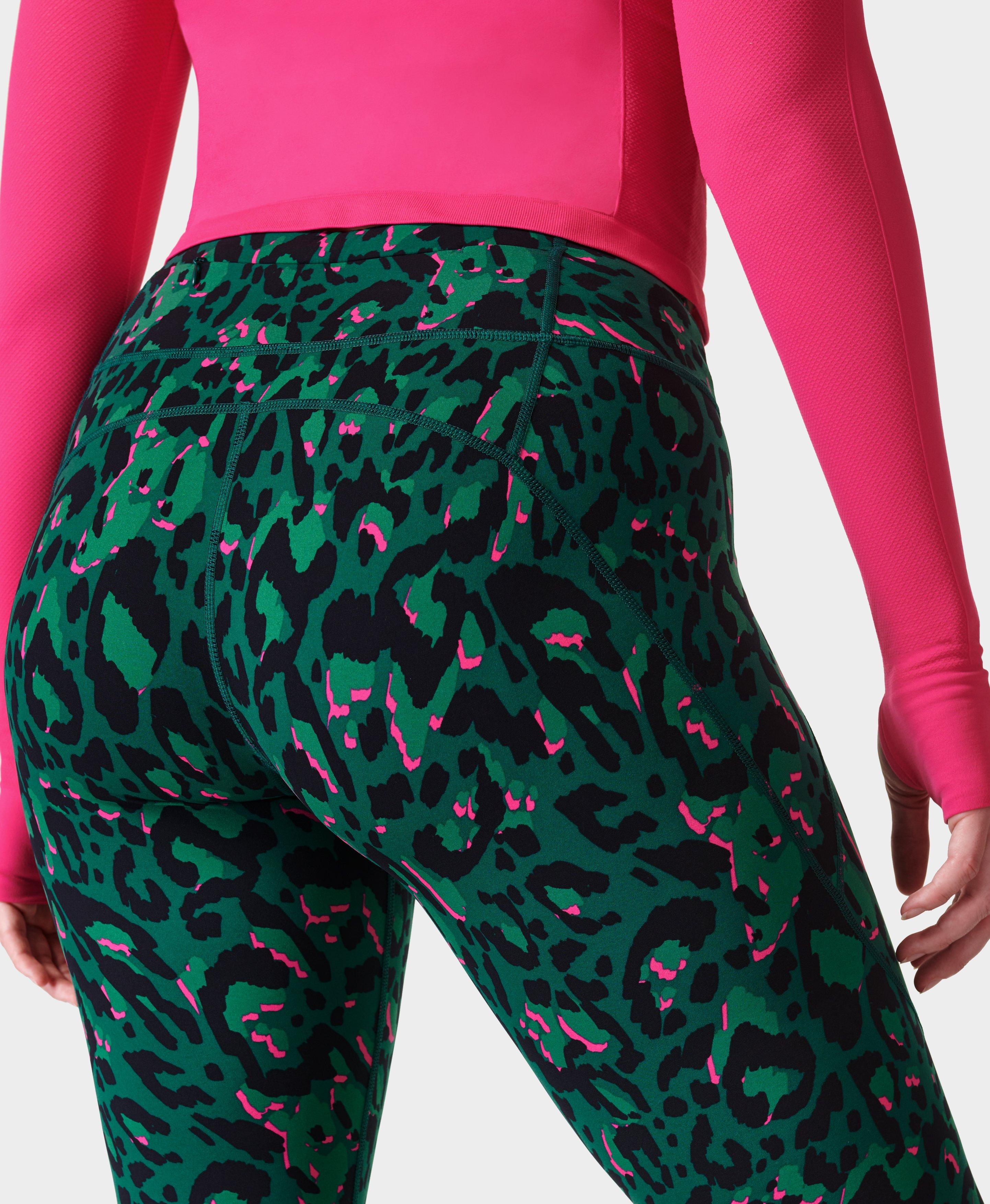 Power Gym Leggings - Green Brushstroke Leo Print, Women's Leggings