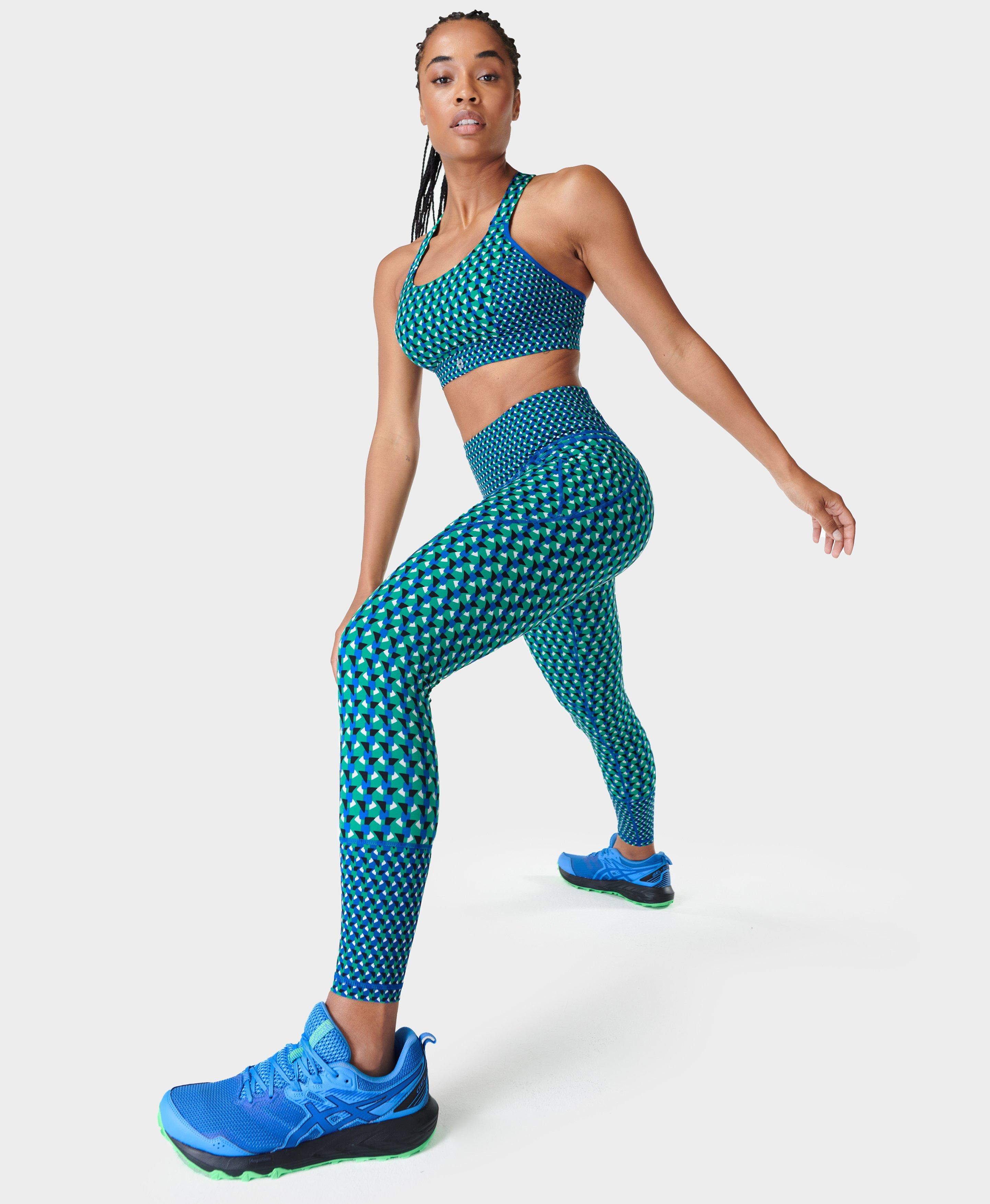 Power Workout Leggings Ankle Print Block - Green Geo Print | Women's ...