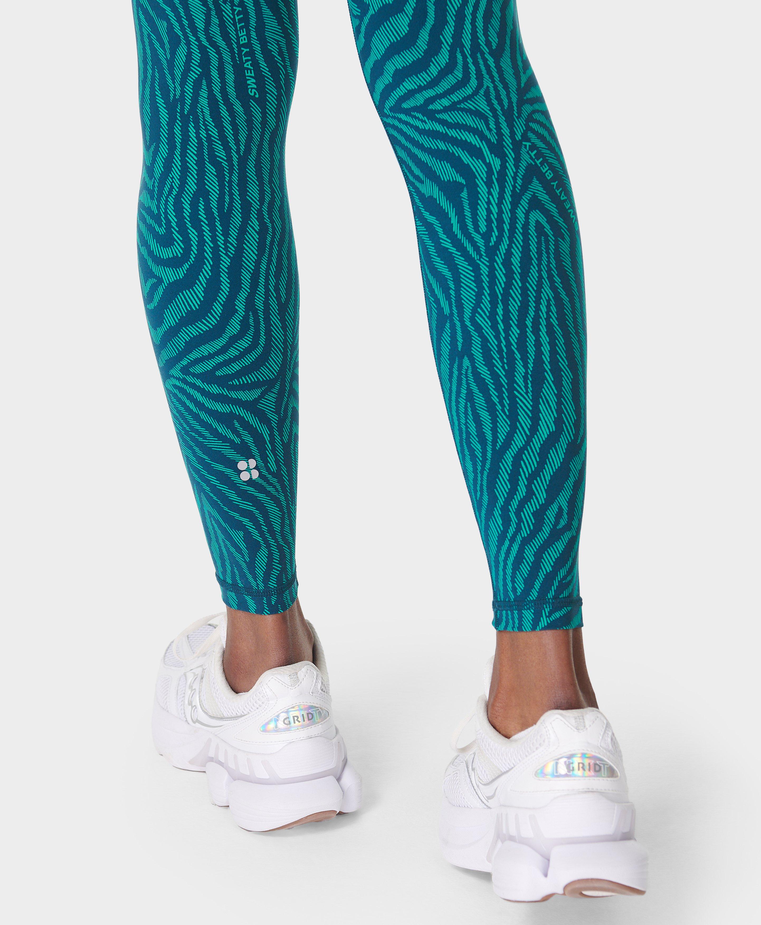 Power Gym Leggings Green Linear Zebra Print Women s Leggings Sweaty Betty