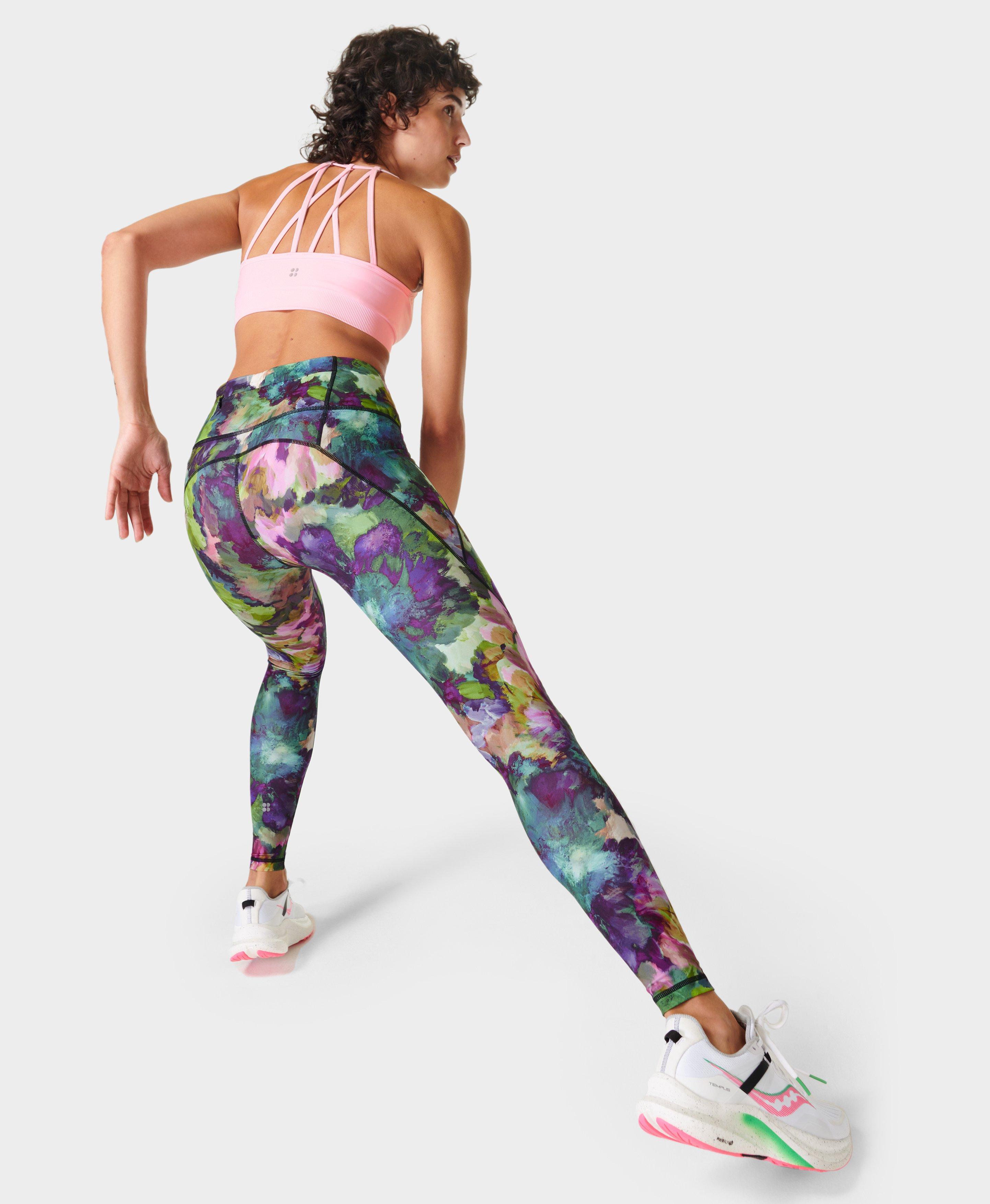 Sweaty Betty All Day Contour Workout Leggings, Green Hibiscus Floral Print,  XXS