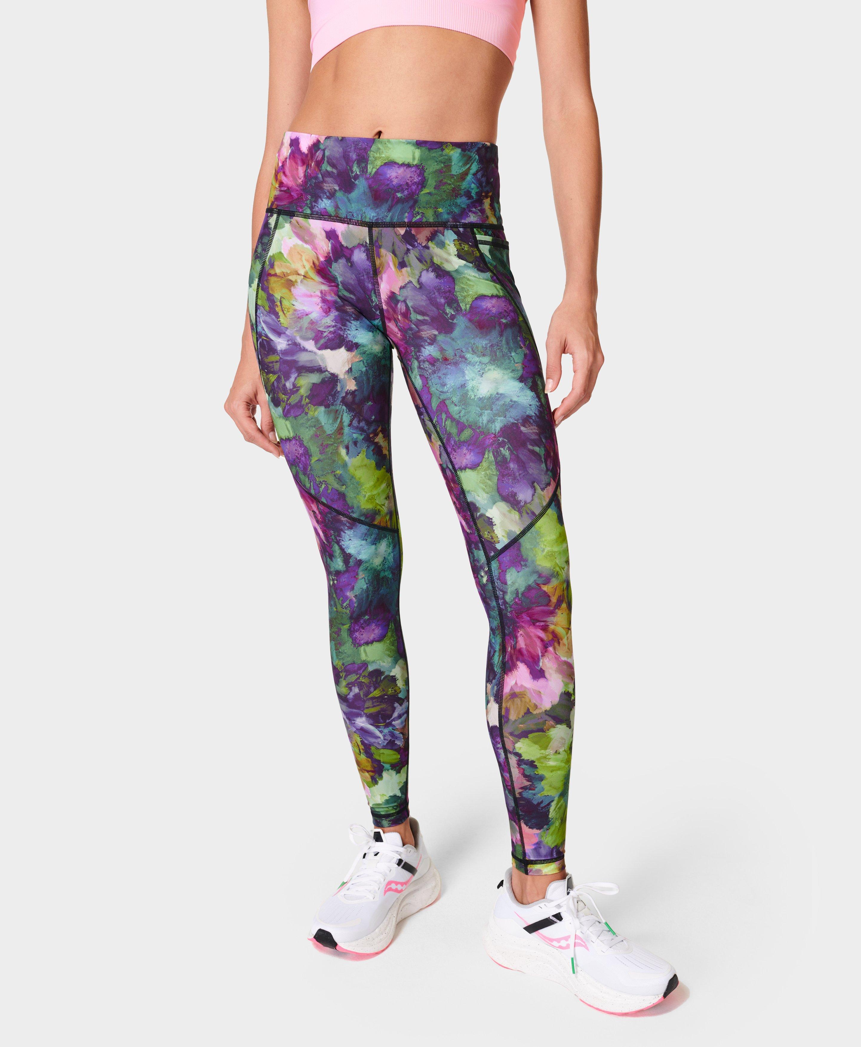 Super Soft Yoga Leggings - Green Lavender Meadow Print, Women's Leggings