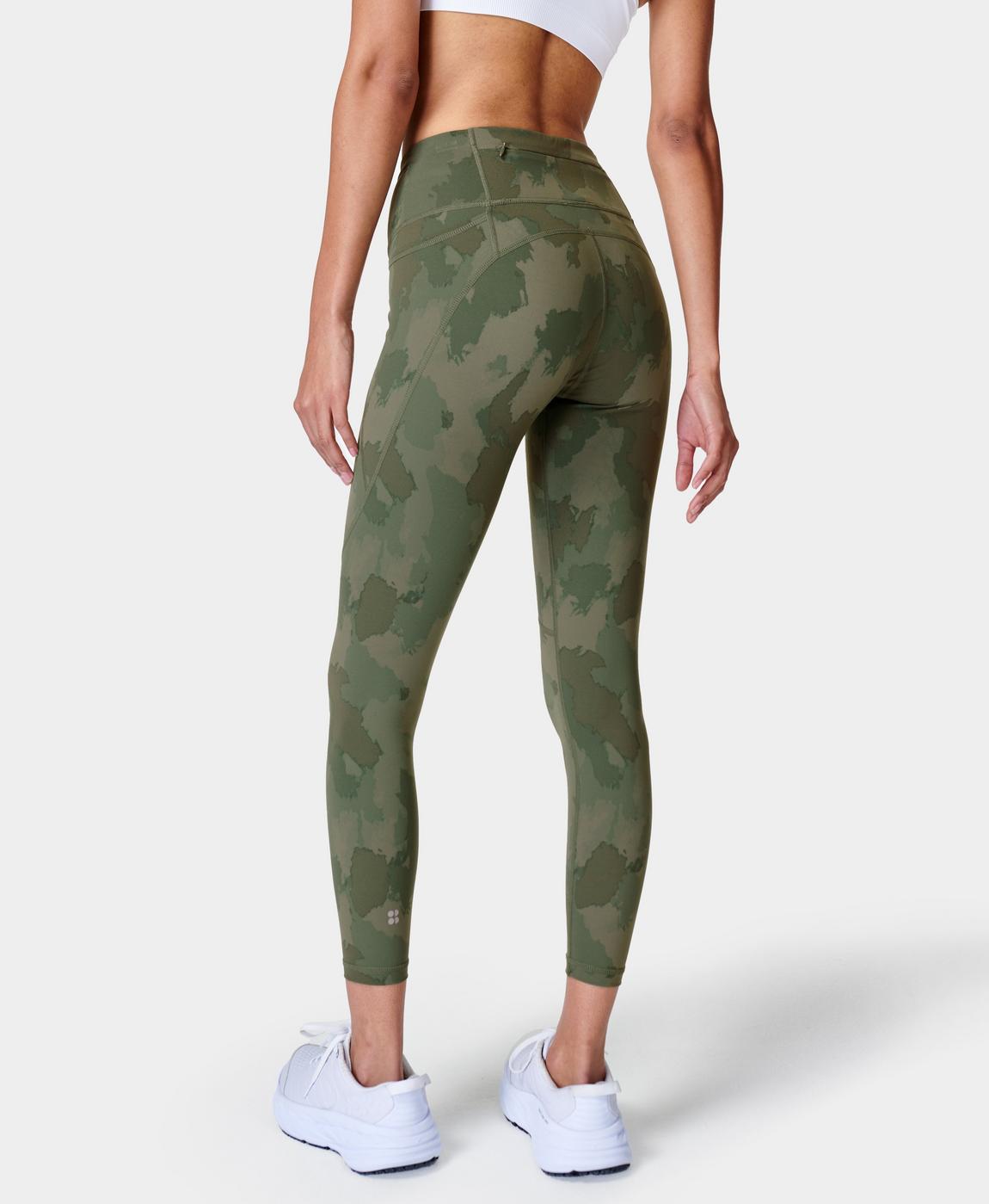 Power 7/8 Gym Leggings - Green Painted Camo Print, Women's Leggings