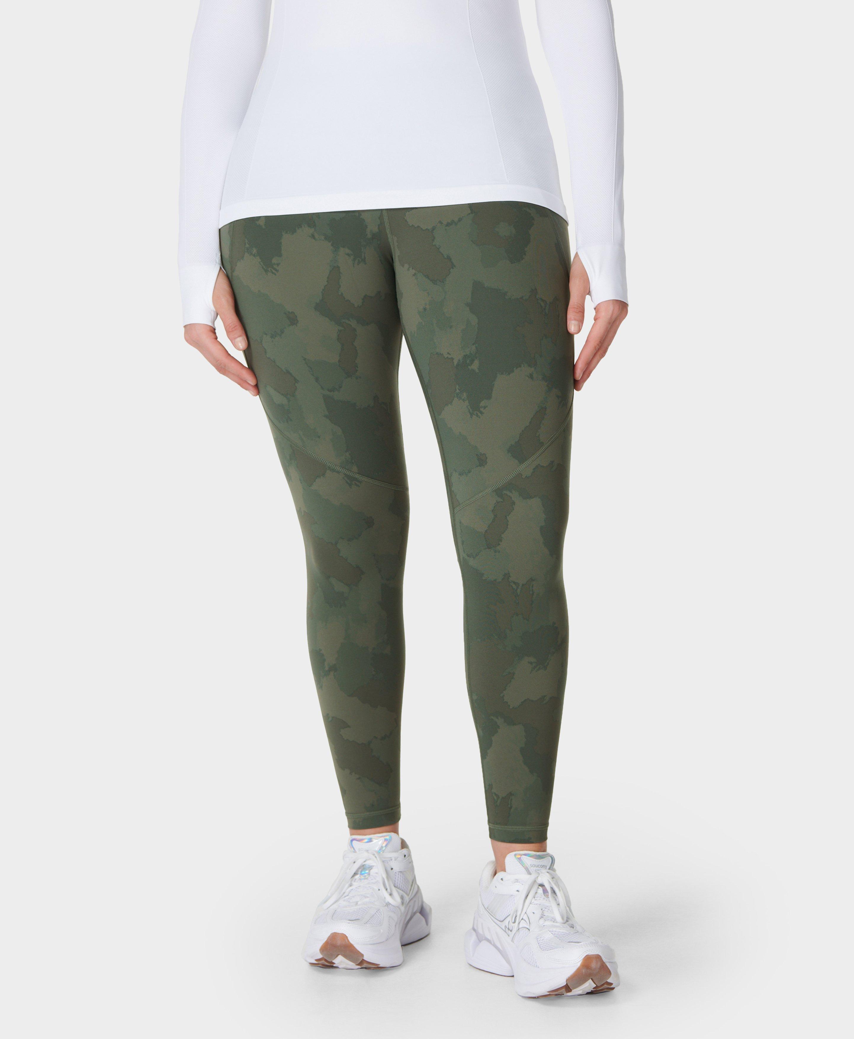 Power Workout Leggings - Green Painted Camo Print