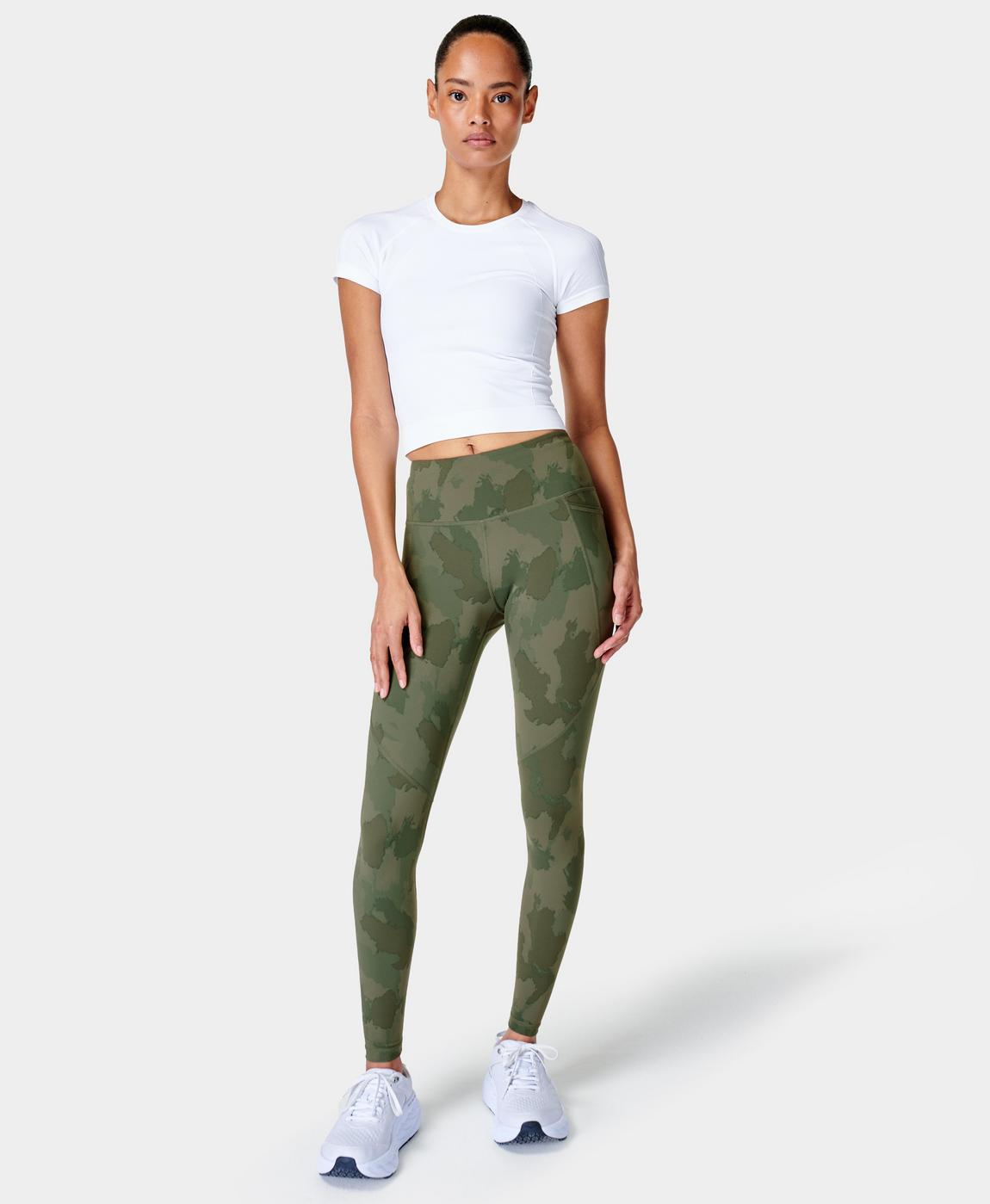 Power Workout Leggings Green Painted Camo Print Women's, 44% OFF