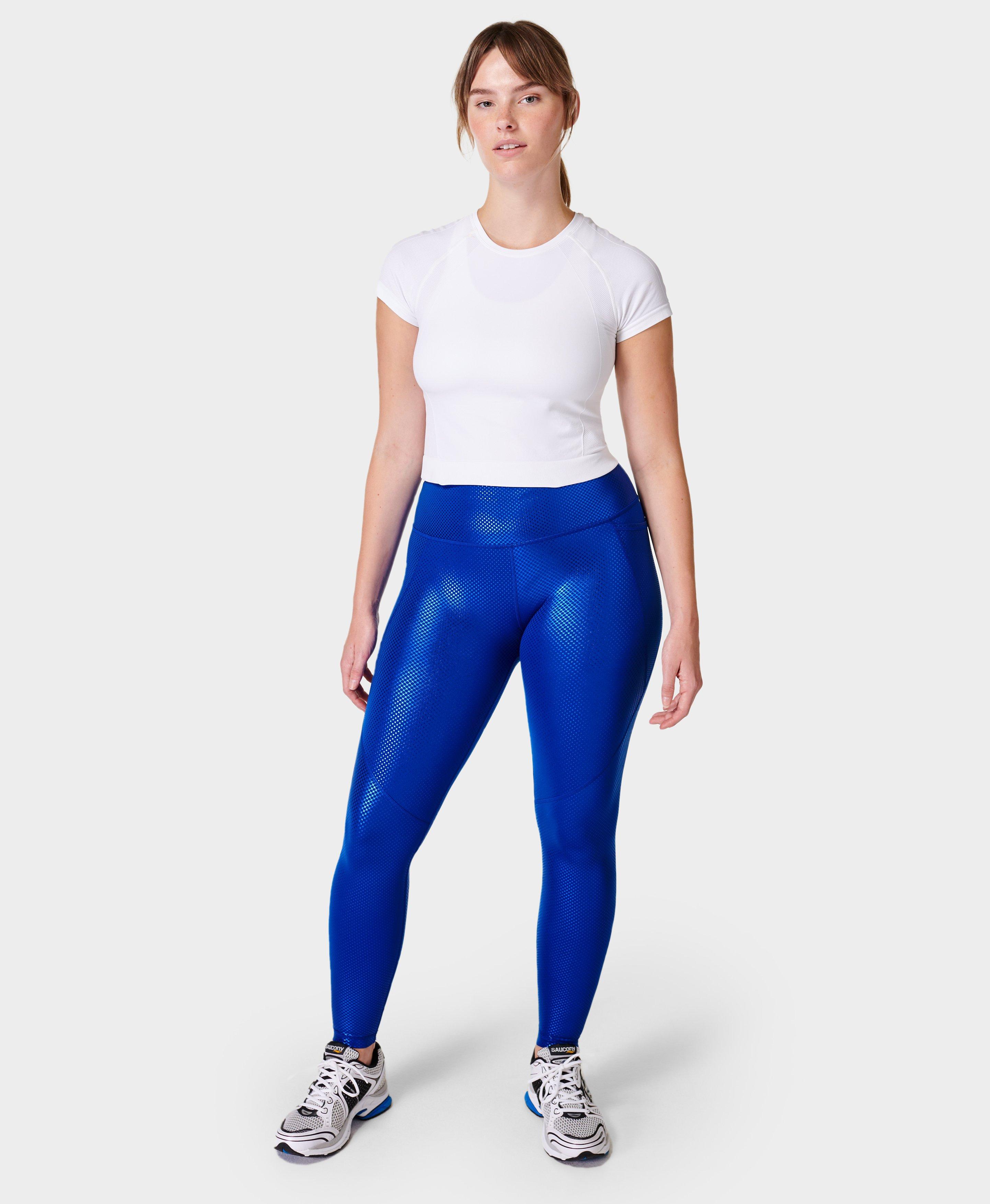 Sweaty Betty Beetle Blue Hexagon Printed Power Leggings SB4550A Women's M  Short