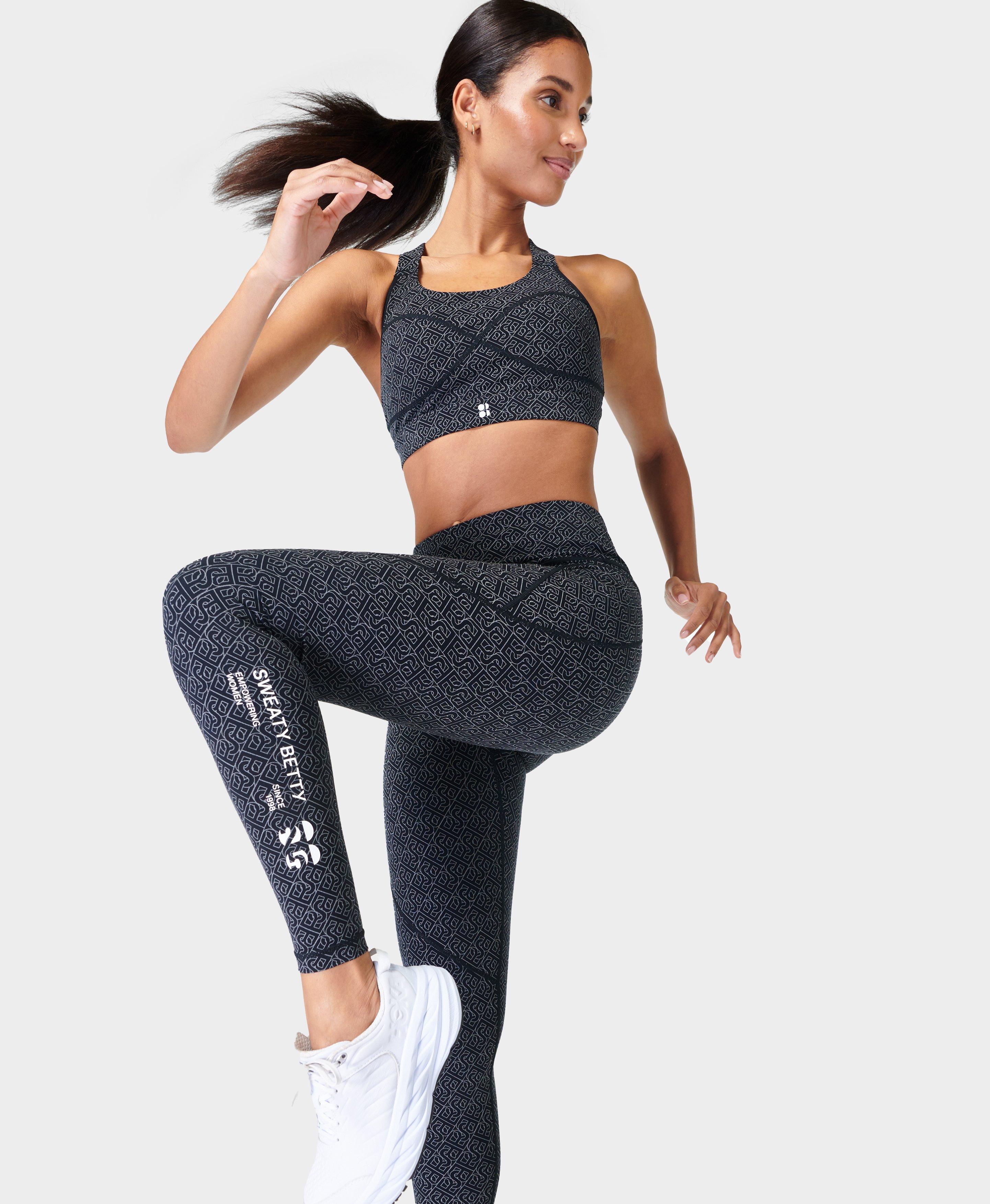 Women Reflective Stripes Printing Sports Yoga Pants Slim High