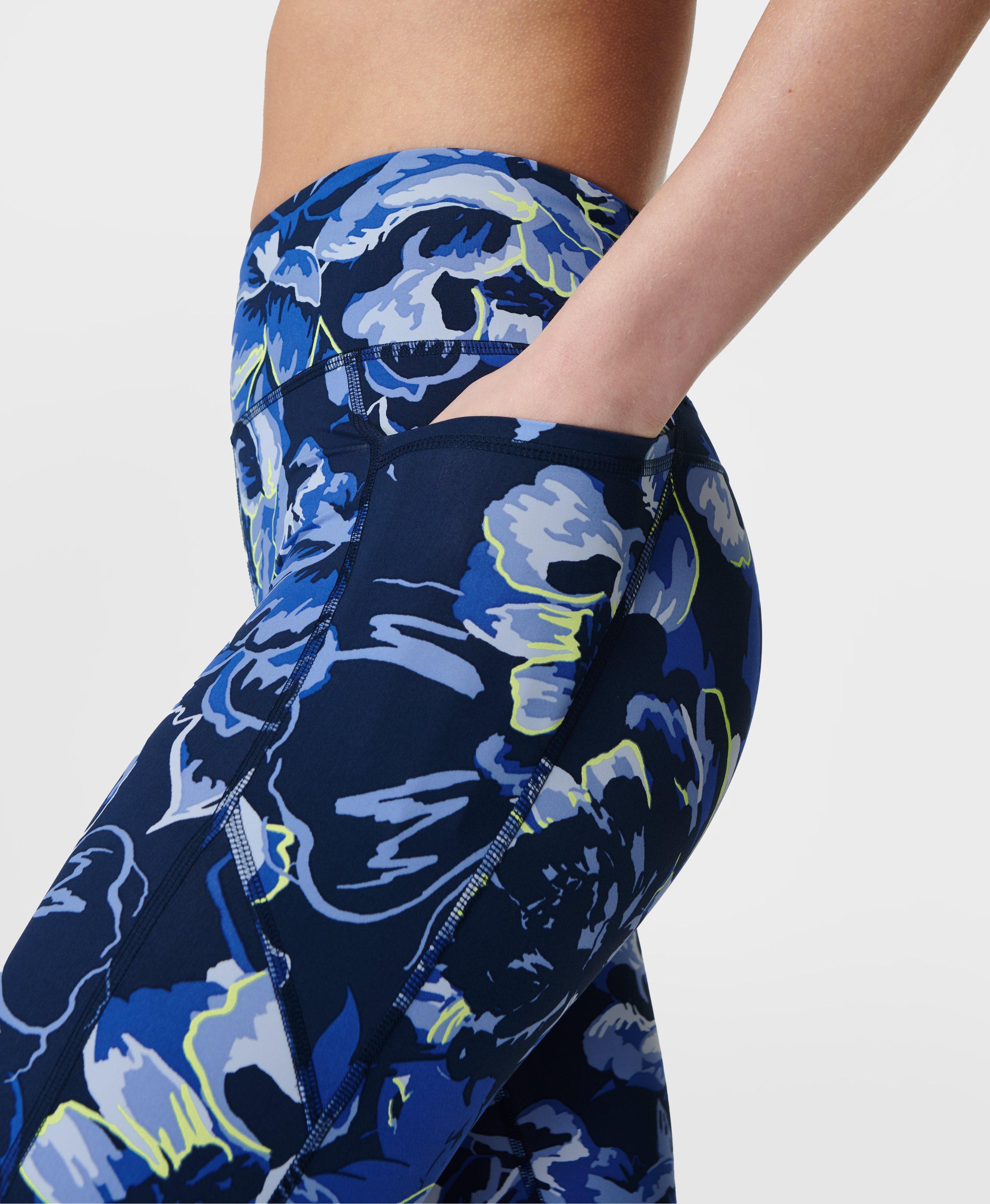 Zero Gravity High-Waisted 7/8 Running Leggings - Blue Ornate Floral Print, Women's Leggings